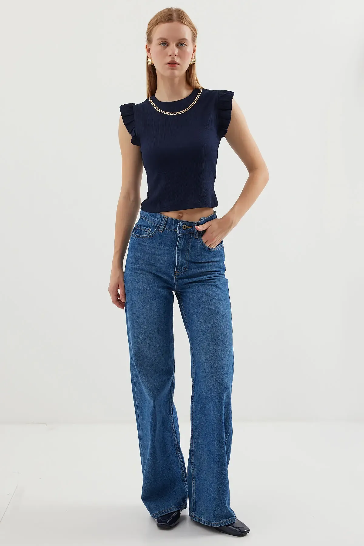 0430 Örme Bluz - Lacivert