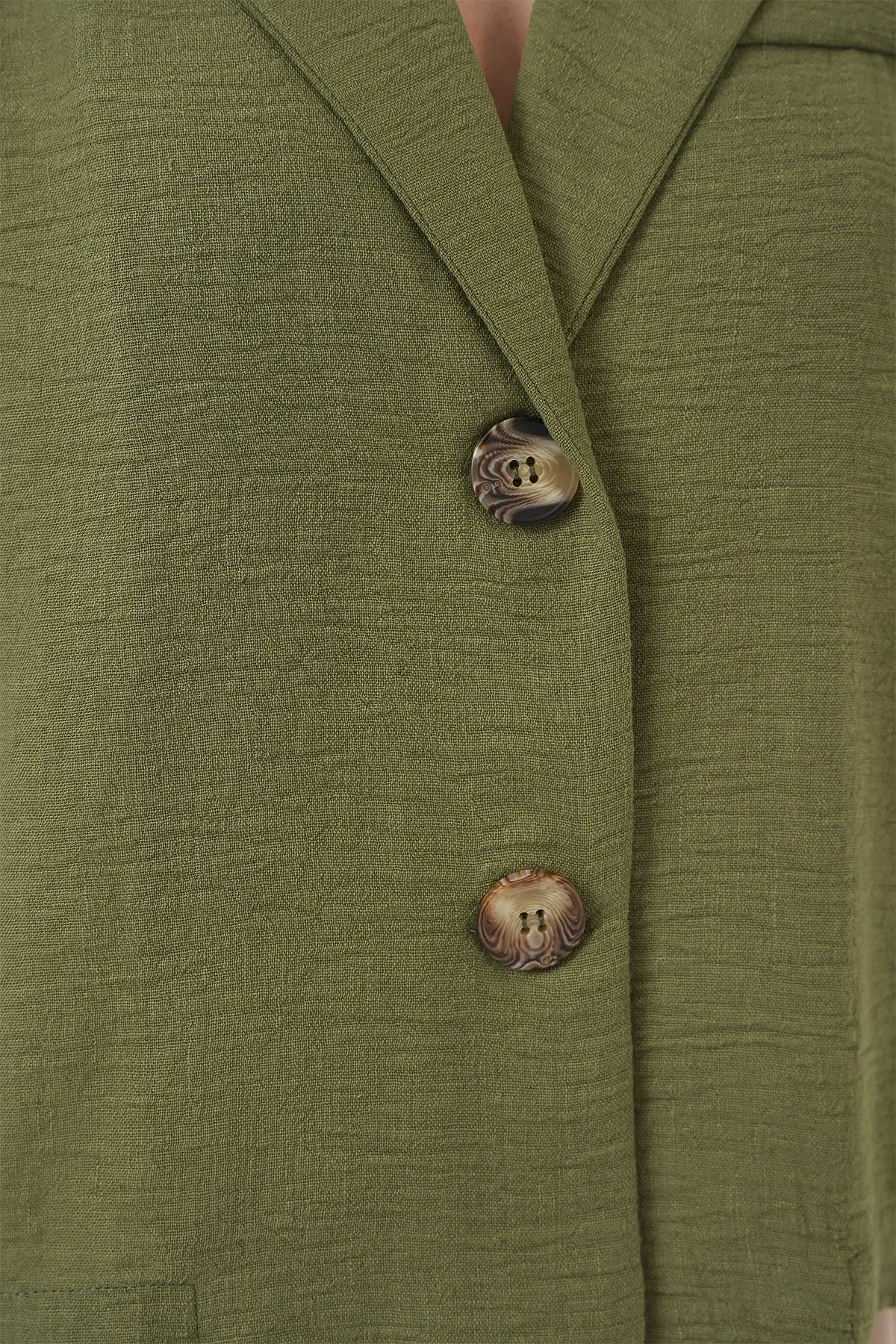 0706 Crop Keten Ceket - Haki