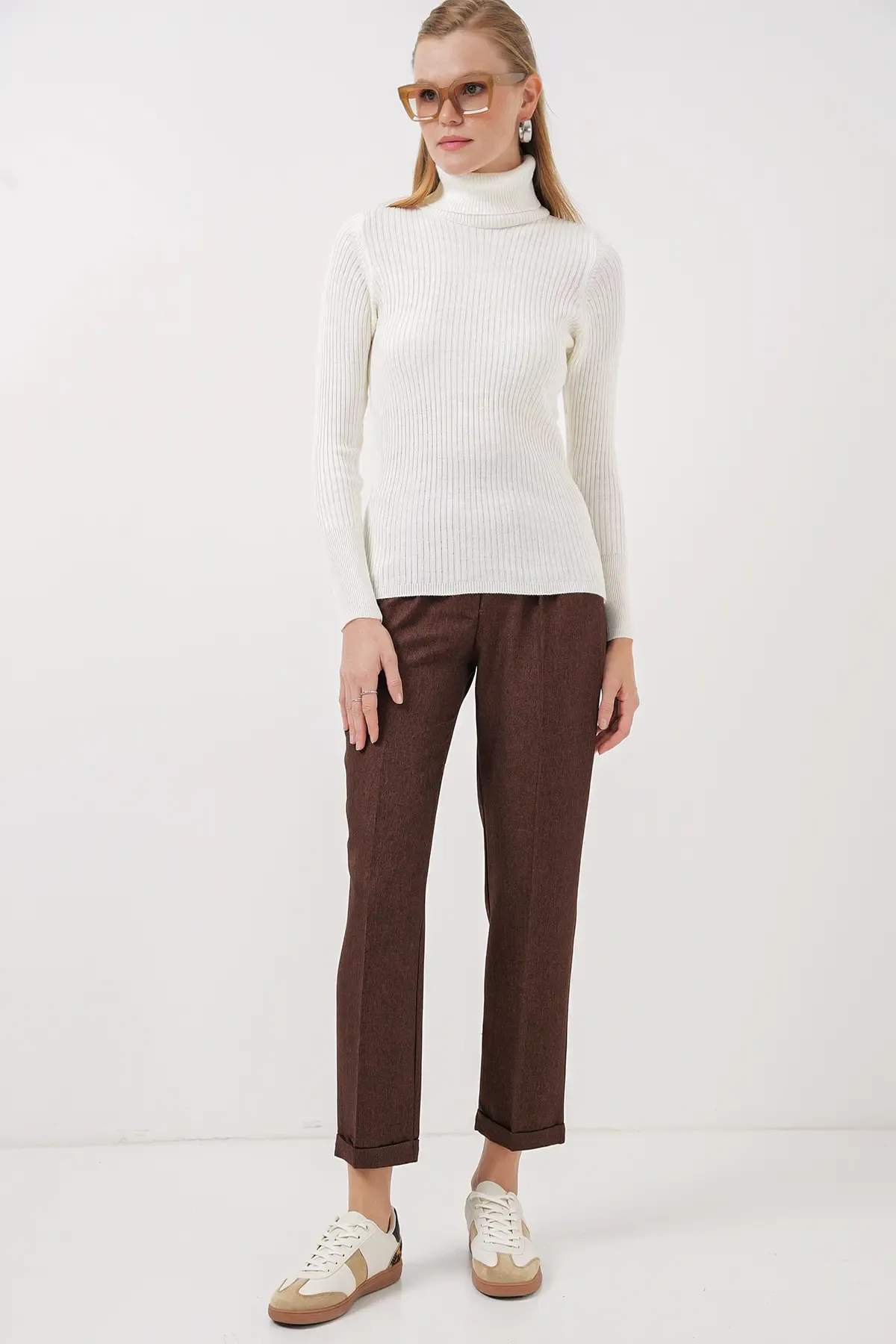 10311 Balıkçı Yaka Triko Kazak - Beyaz