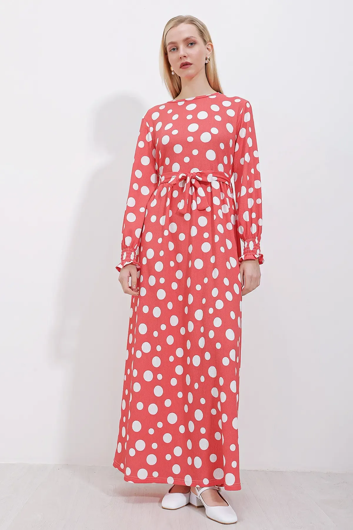 1525 Örme Tesettür Elbise - Y.Pembe