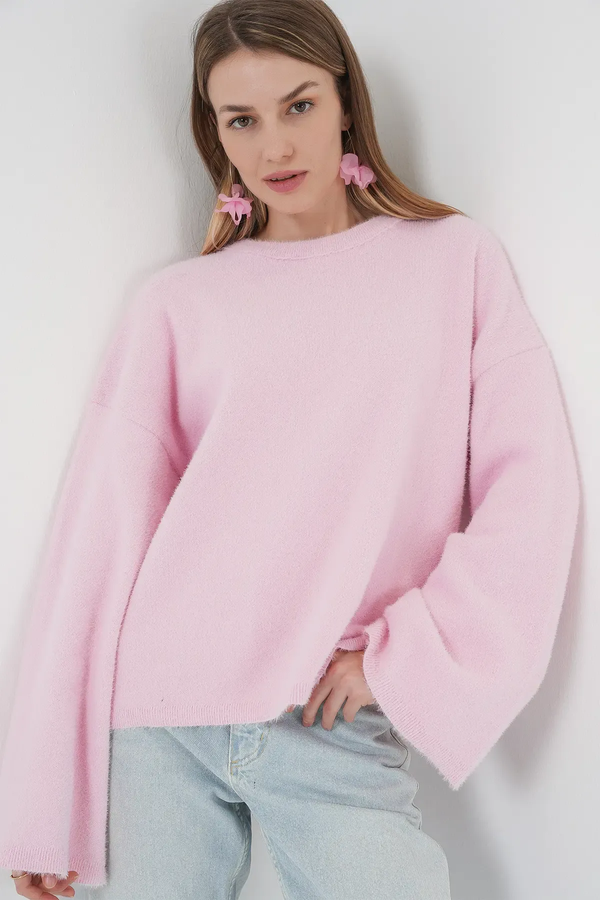 15915 Yumuşak Dokulu Triko Kazak - Pembe