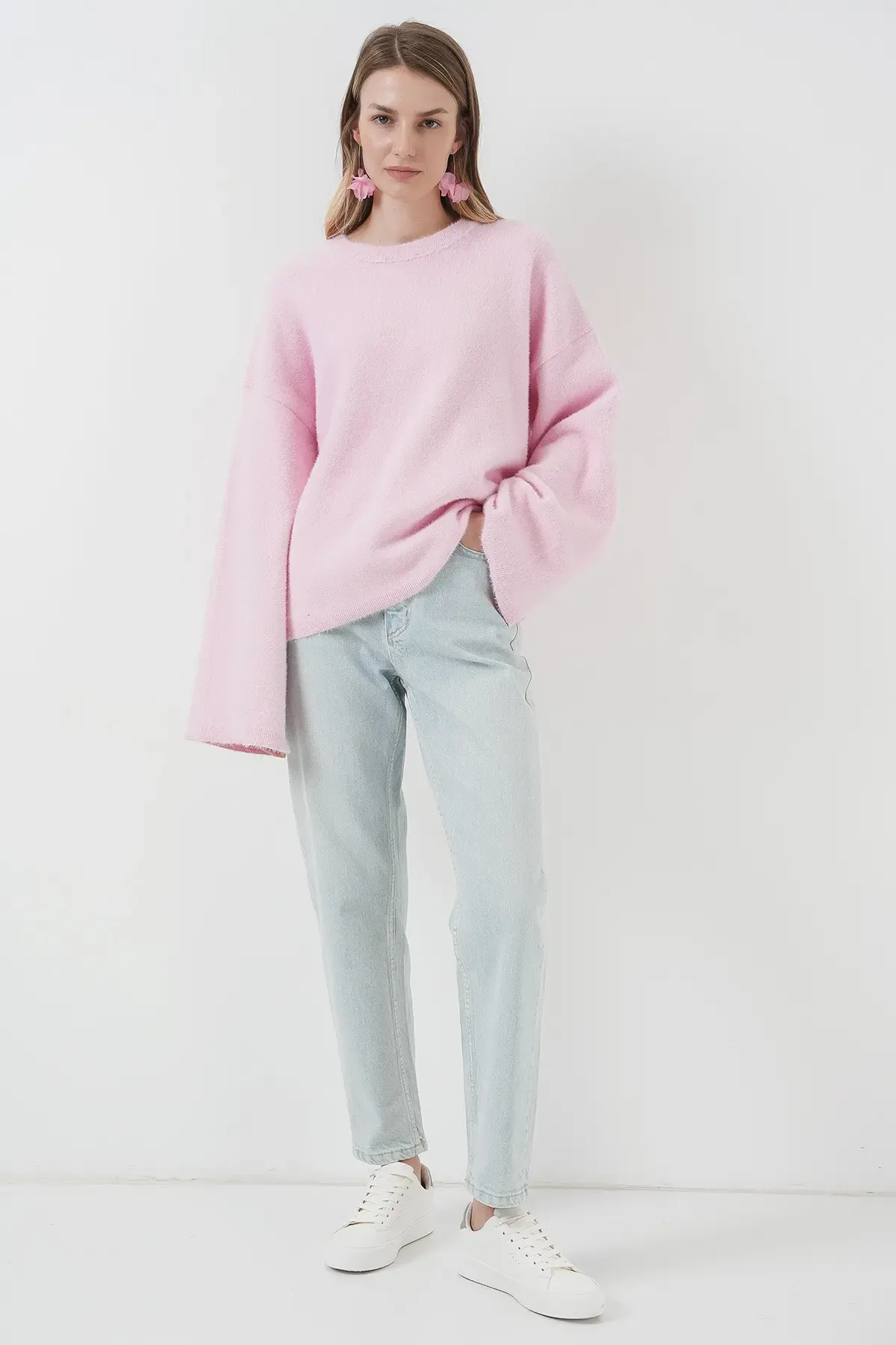 15915 Yumuşak Dokulu Triko Kazak - Pembe