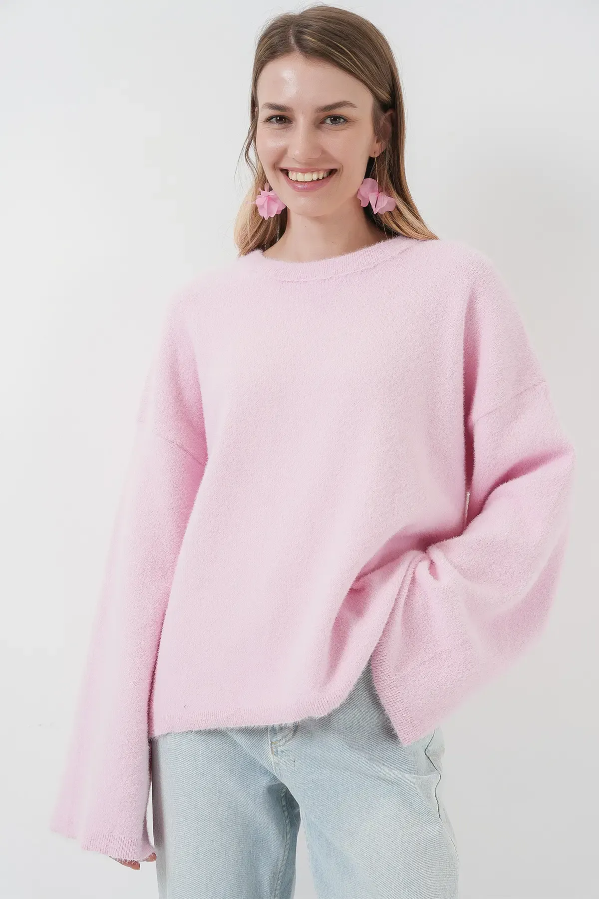 15915 Yumuşak Dokulu Triko Kazak - Pembe