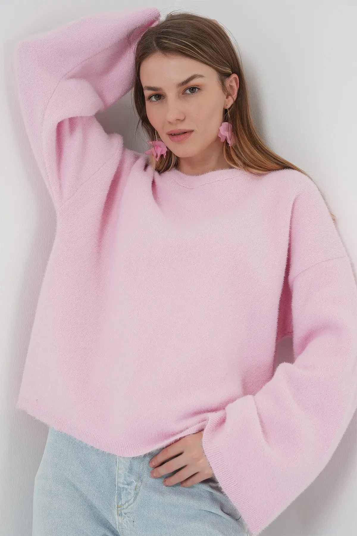 15915 Yumuşak Dokulu Triko Kazak - Pembe