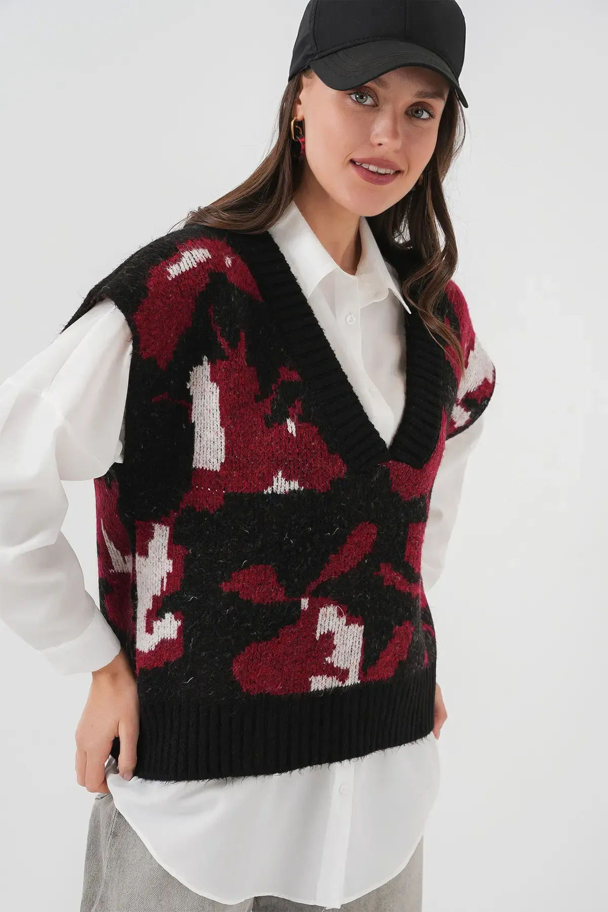 15923 Kadın Oversize Triko Süveter - Siyah