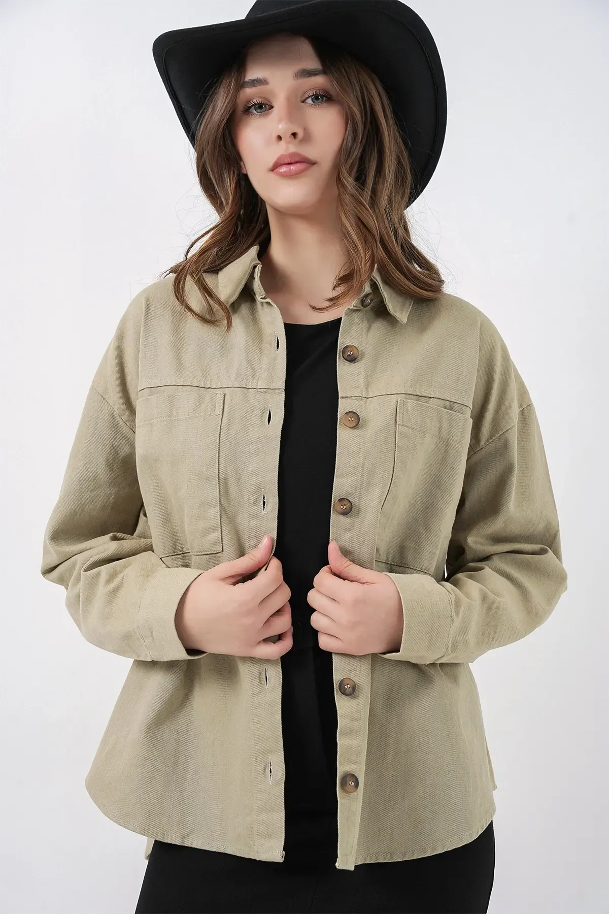 20192 Oversize Gabardin Gömlek Ceket - Haki