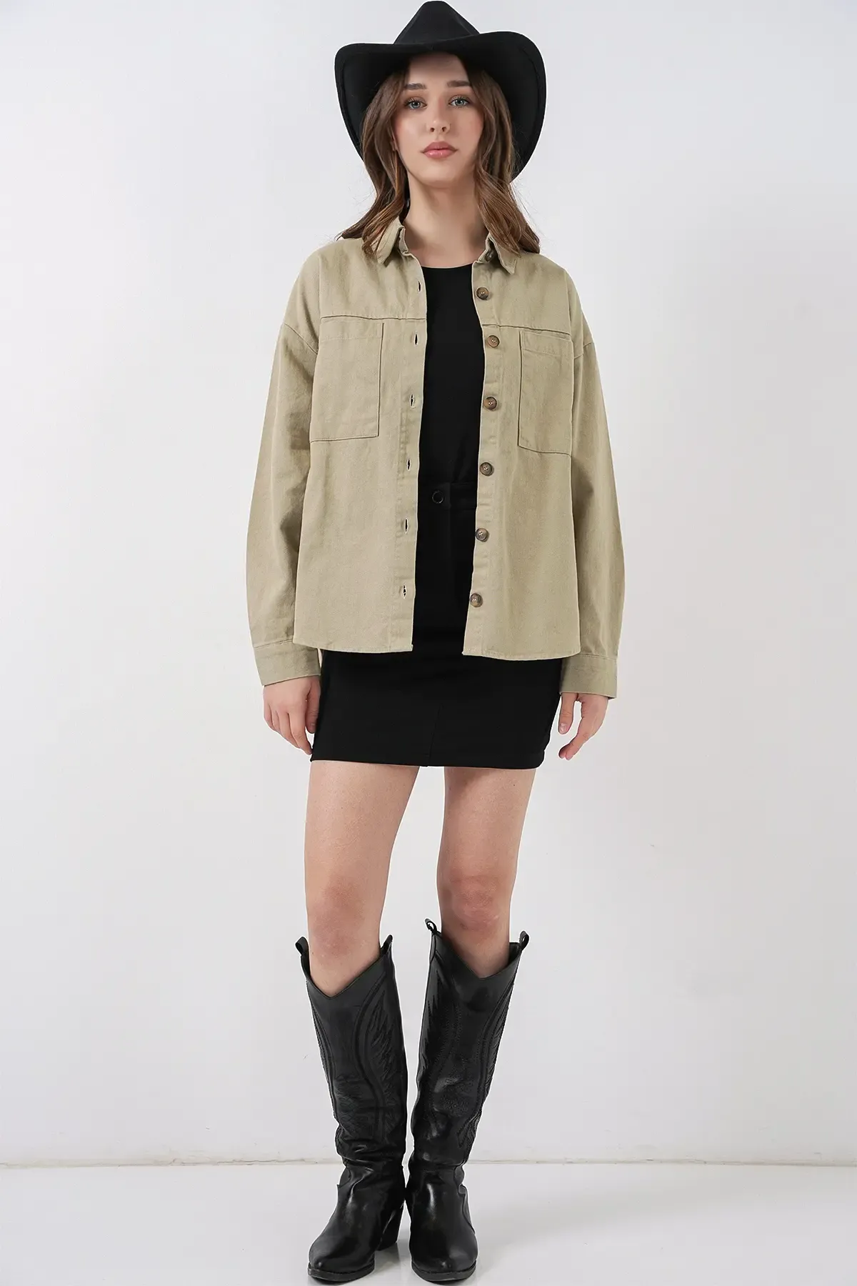20192 Oversize Gabardin Gömlek Ceket - Haki