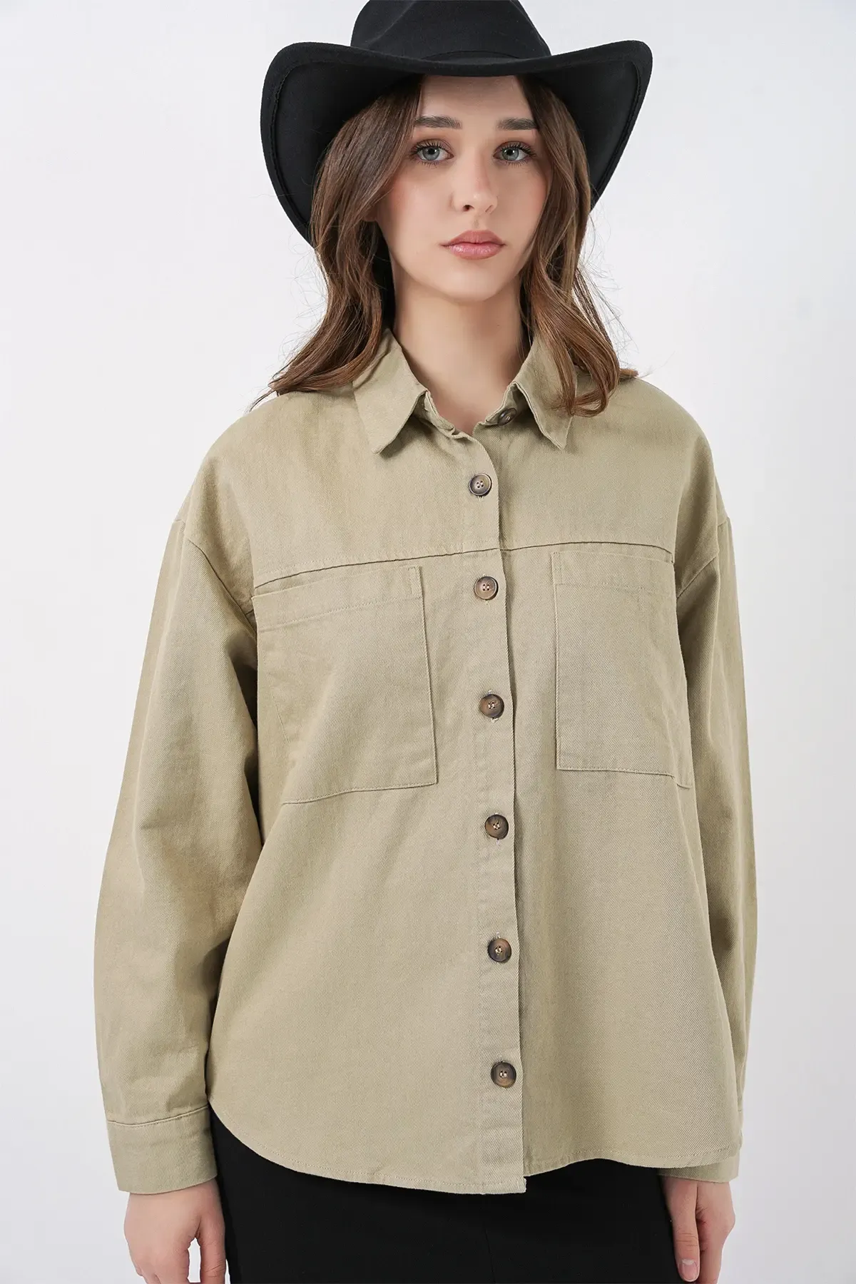 20192 Oversize Gabardin Gömlek Ceket - Haki