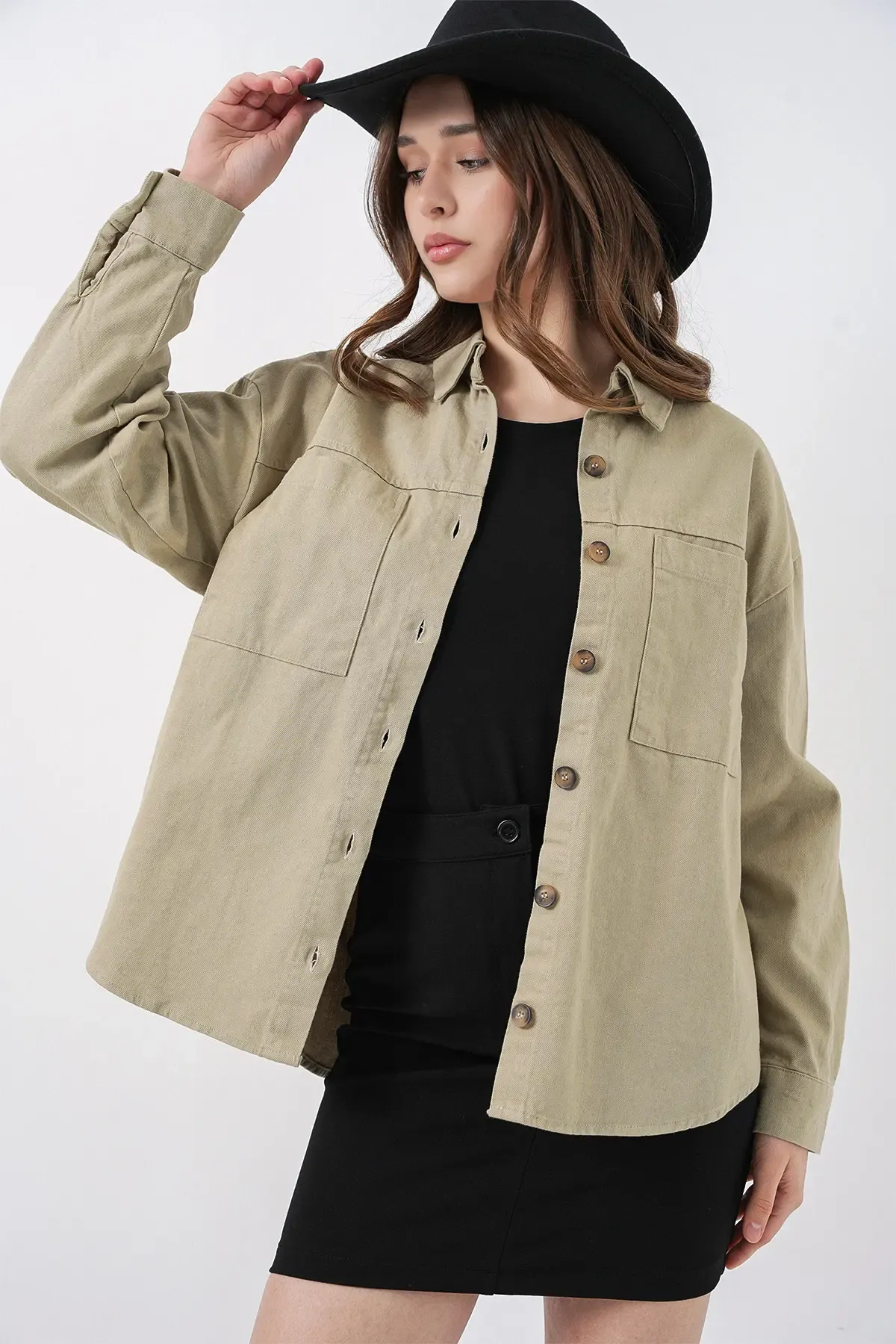 20192 Oversize Gabardin Gömlek Ceket - Haki