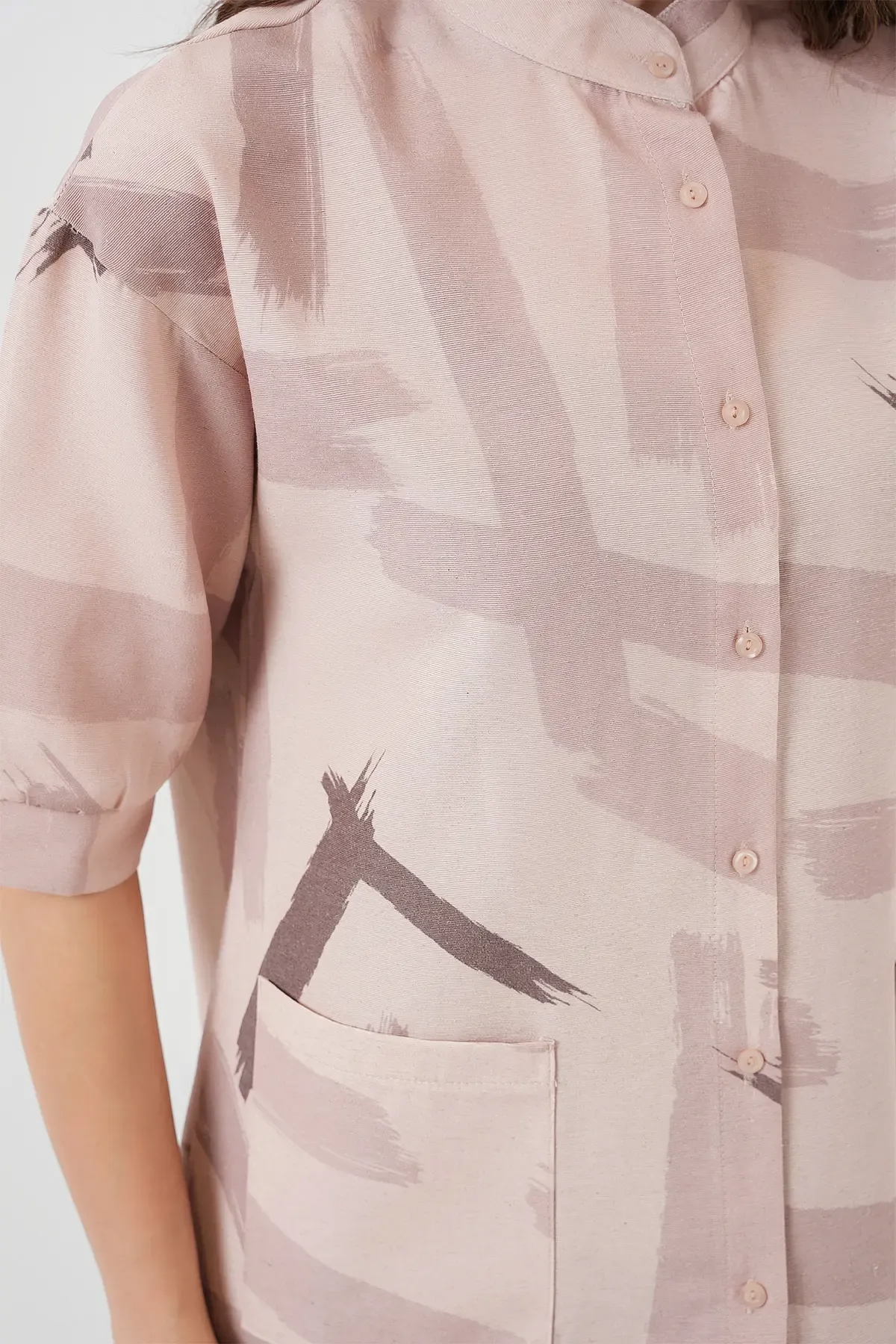 20226 Desenli Oversize Gömlek - Bej