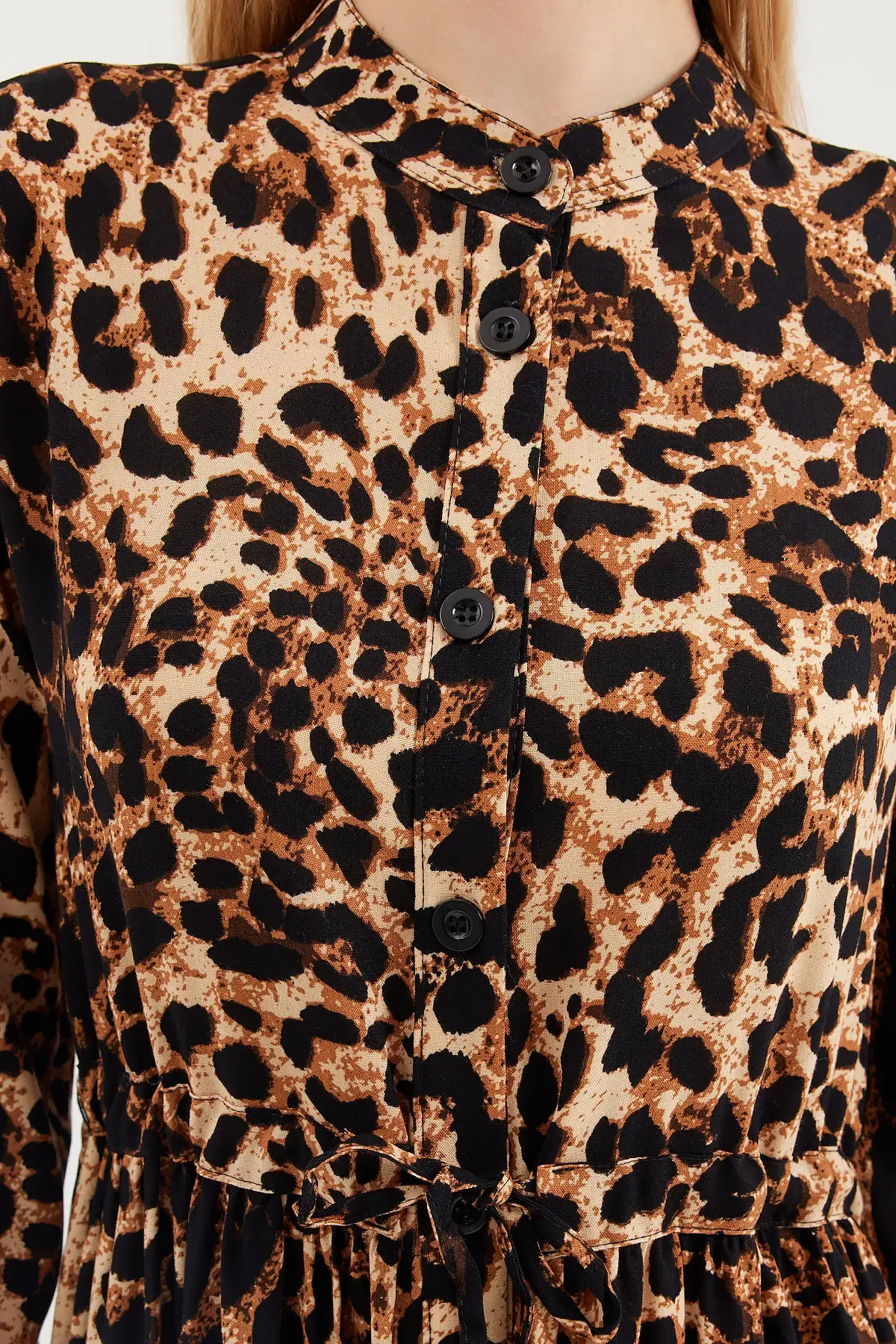 2144 Hakim Yaka Tesettür Elbise - A.Kahve