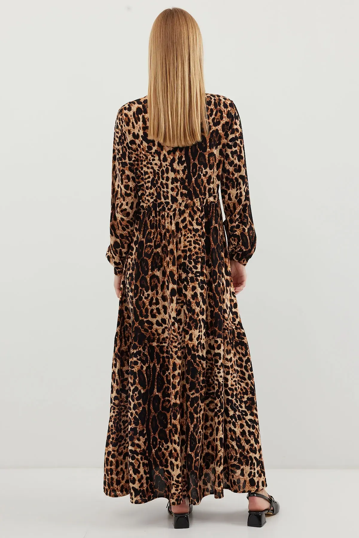 2144 Hakim Yaka Tesettür Elbise - A.Kahve