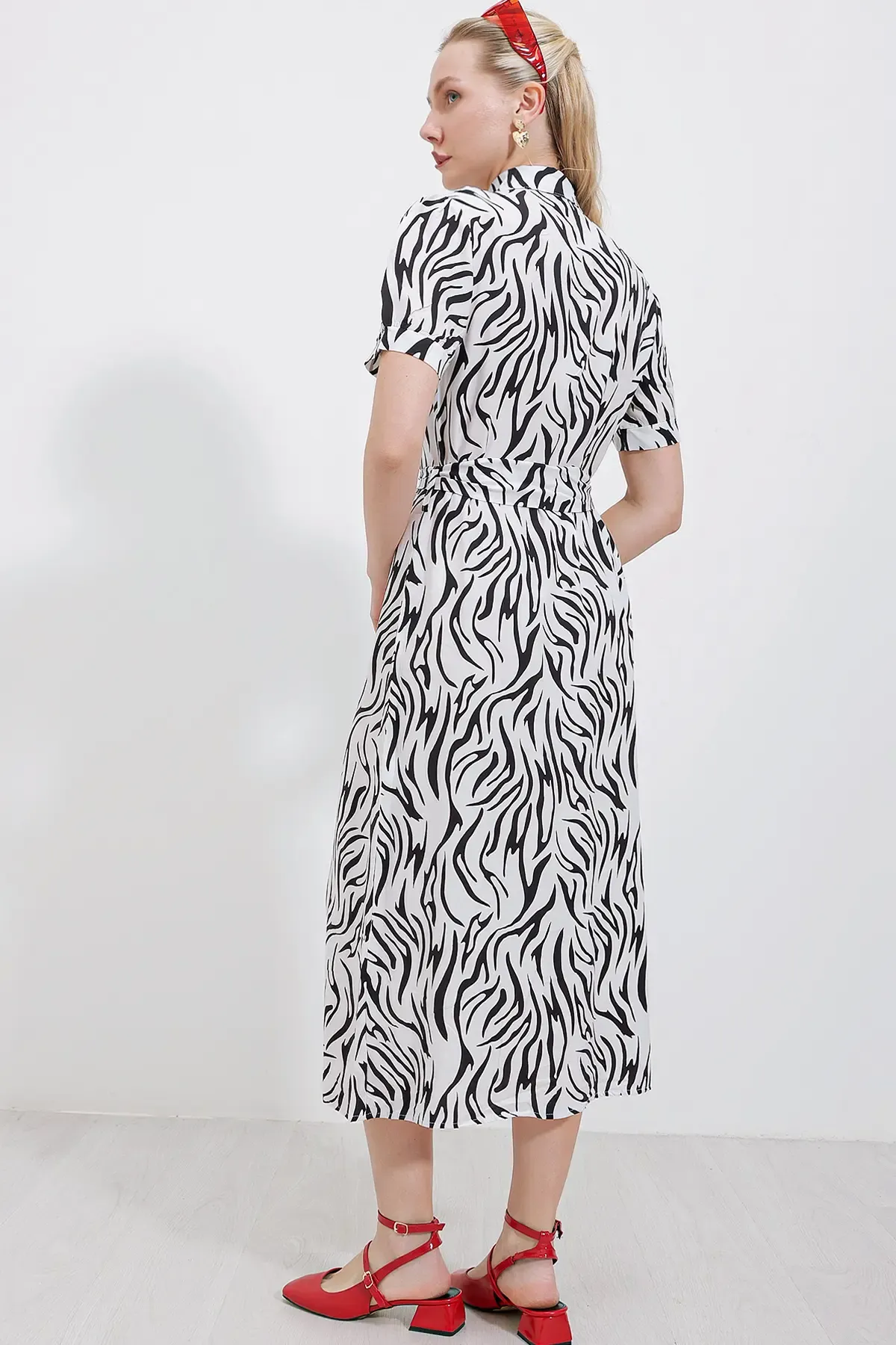 2213 Kısa Kol Viskon Elbise - Siyah