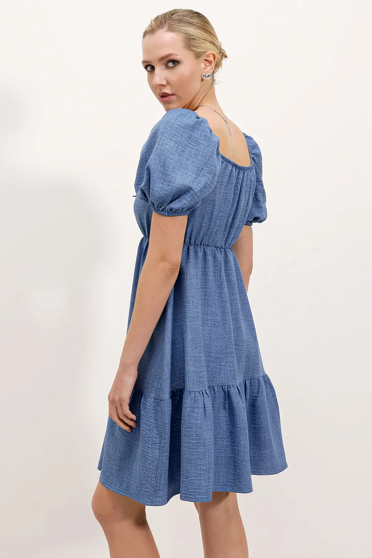 2351 Kloş Poplin Elbise - C. İndigo