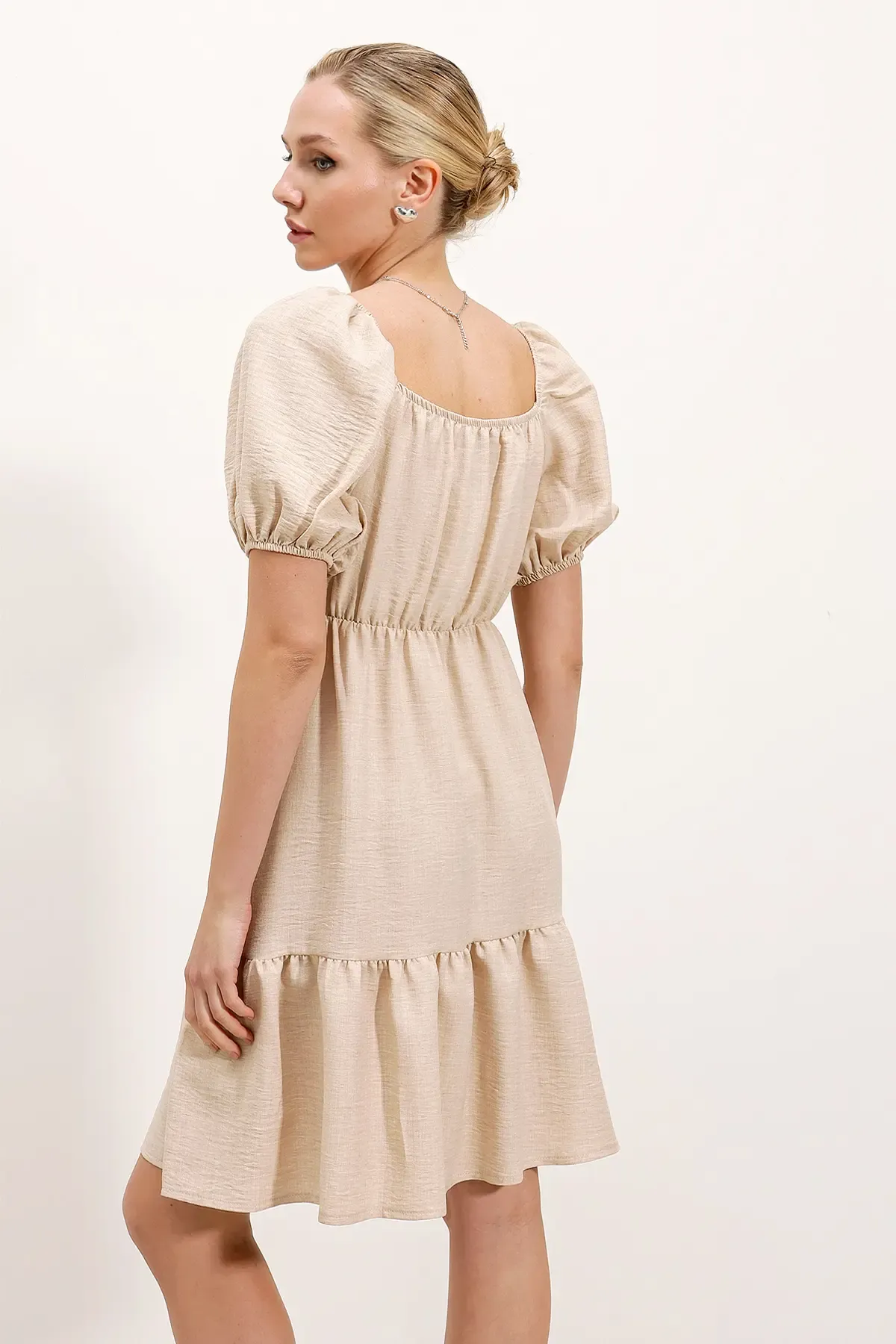 2351 Kloş Poplin Elbise - Krem