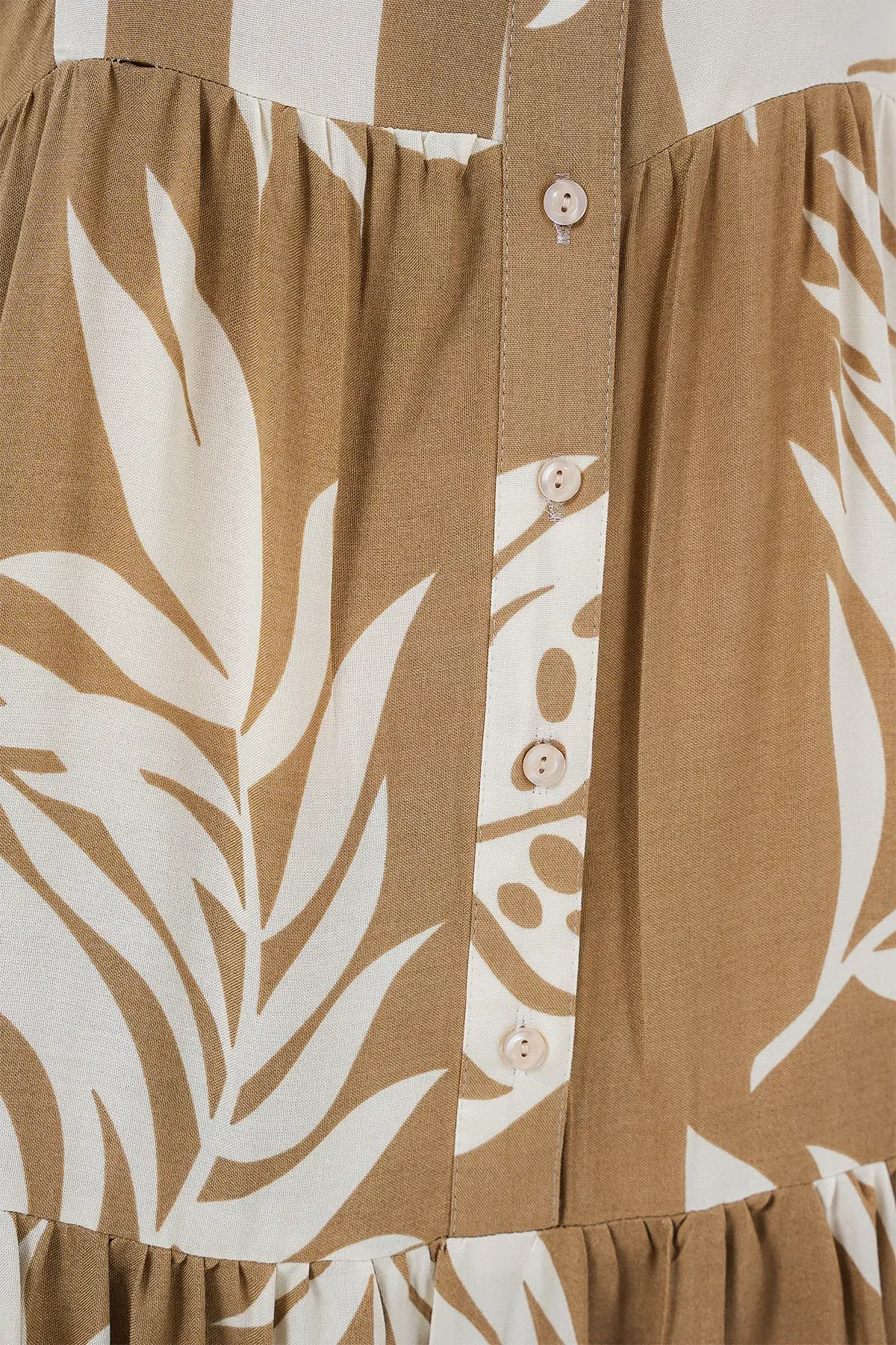 2423 Otantik Desenli Tesettür Elbise - F.Vizon