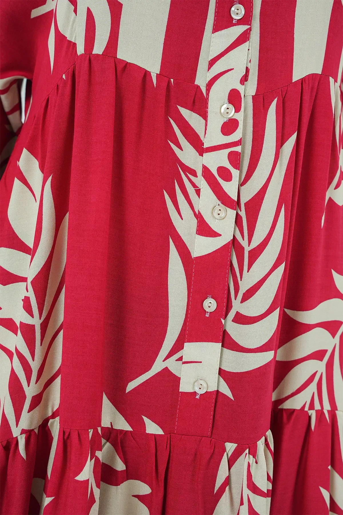 2423 Otantik Desenli Tesettür Elbise - H. Kırmızı