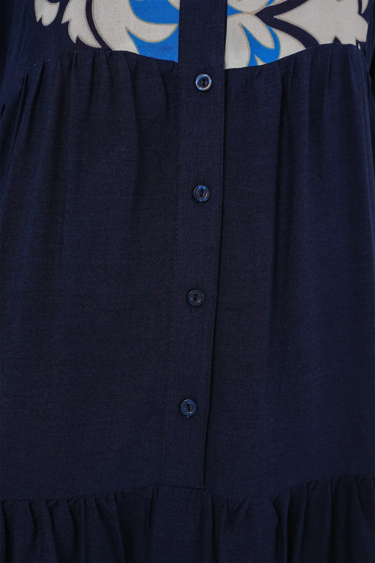 2423 Otantik Desenli Tesettür Elbise - Lacivert 4