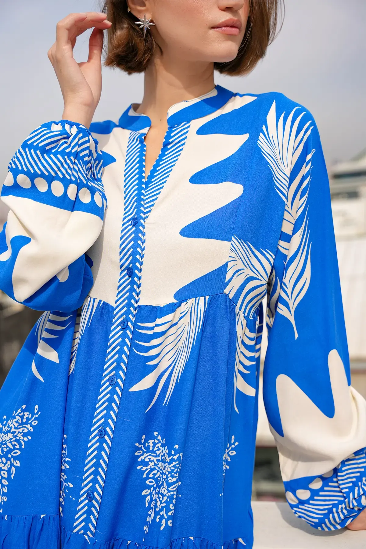 2423 Otantik Desenli Tesettür Elbise - M. Saks