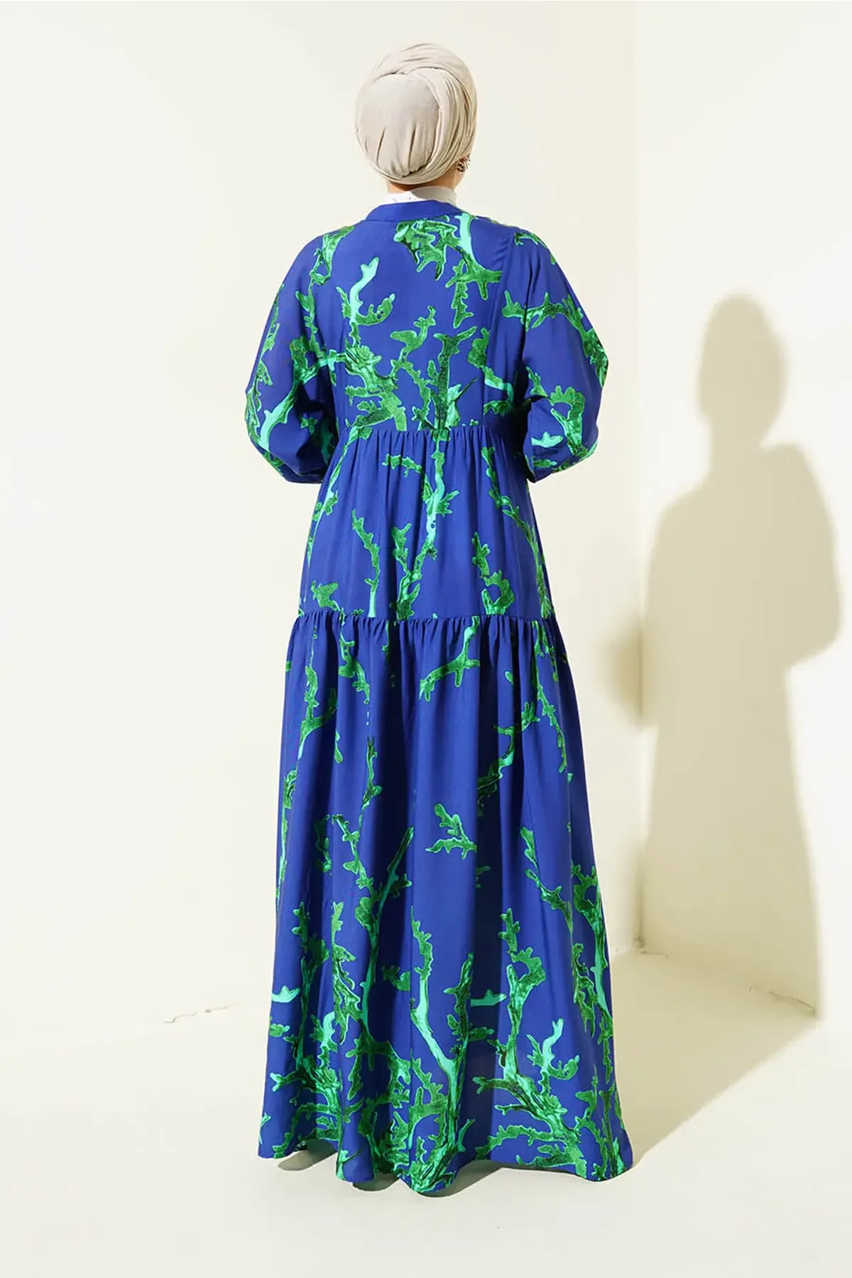 2423 Otantik Desenli Tesettür Elbise - T. Lacivert