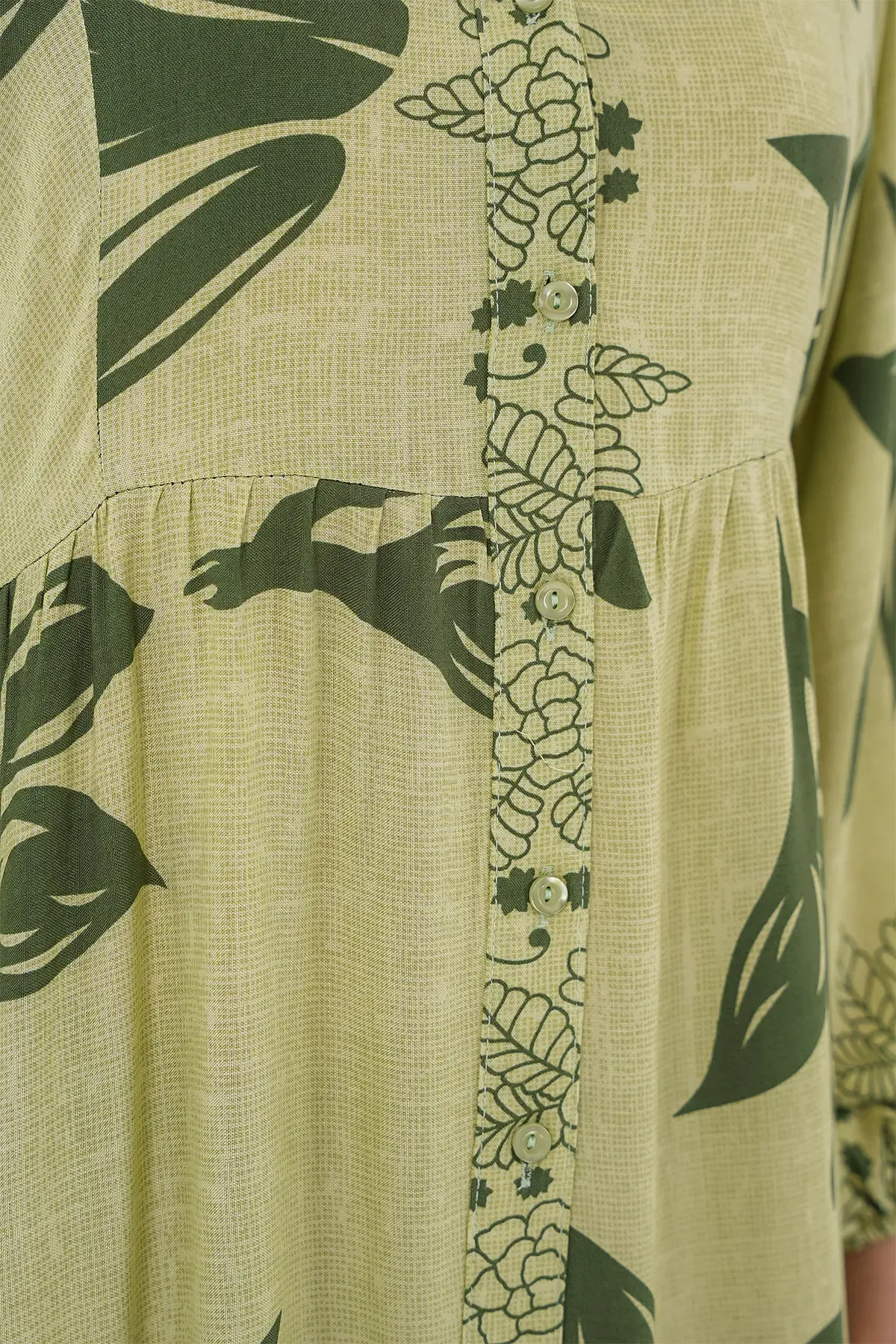 2423 Otantik Desenli Tesettür Elbise - Yeşil 4