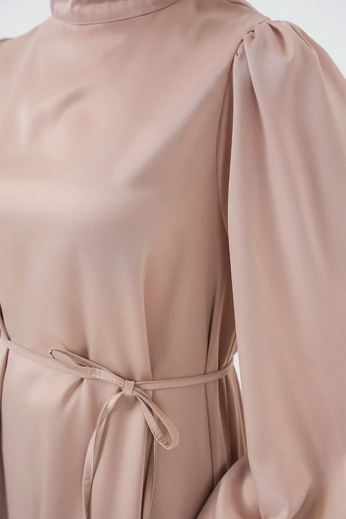 2510 Saten Tesettür Abiye Elbise - Bisküvi