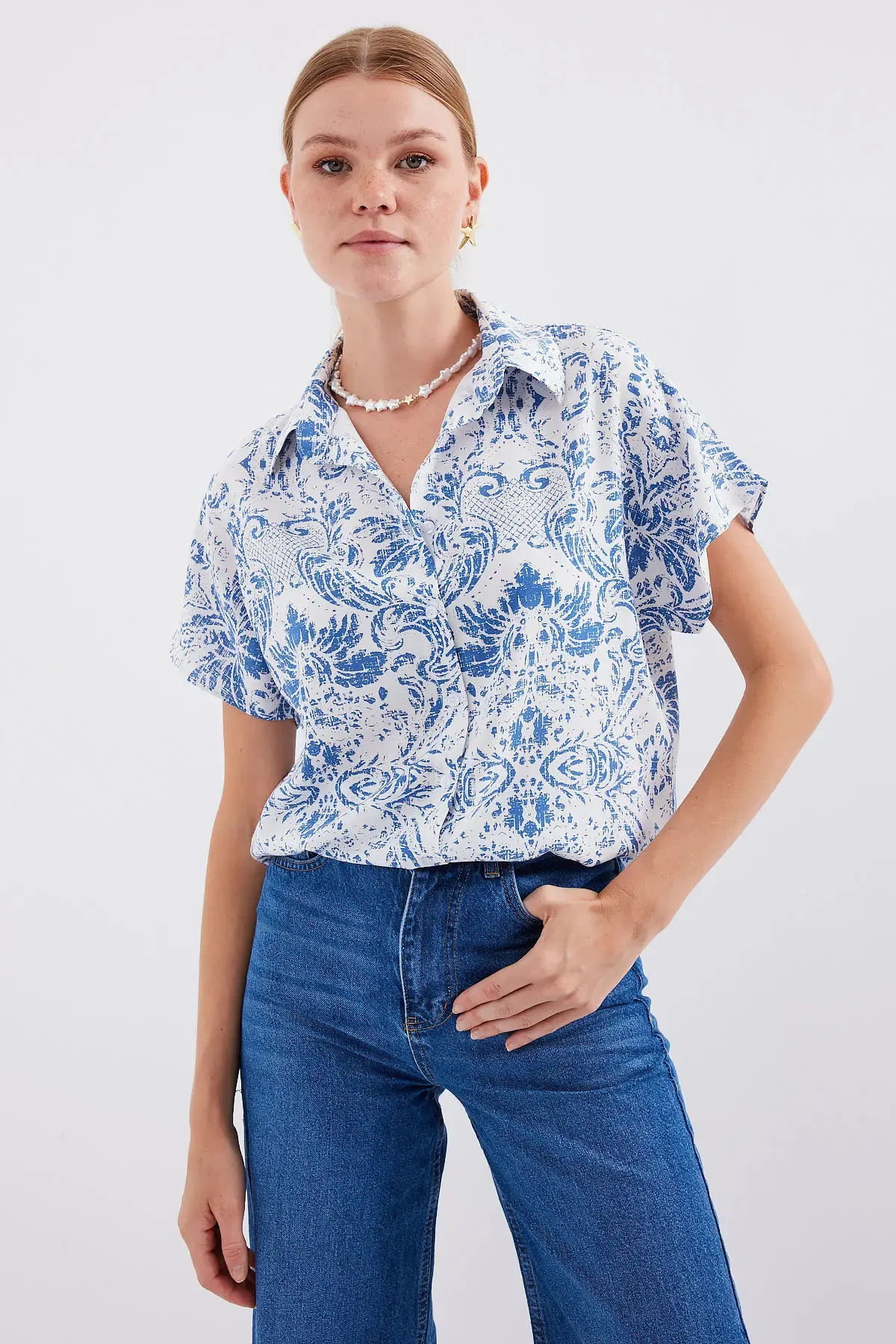 3711 Yarım Kol Gömlek - D.Mavi