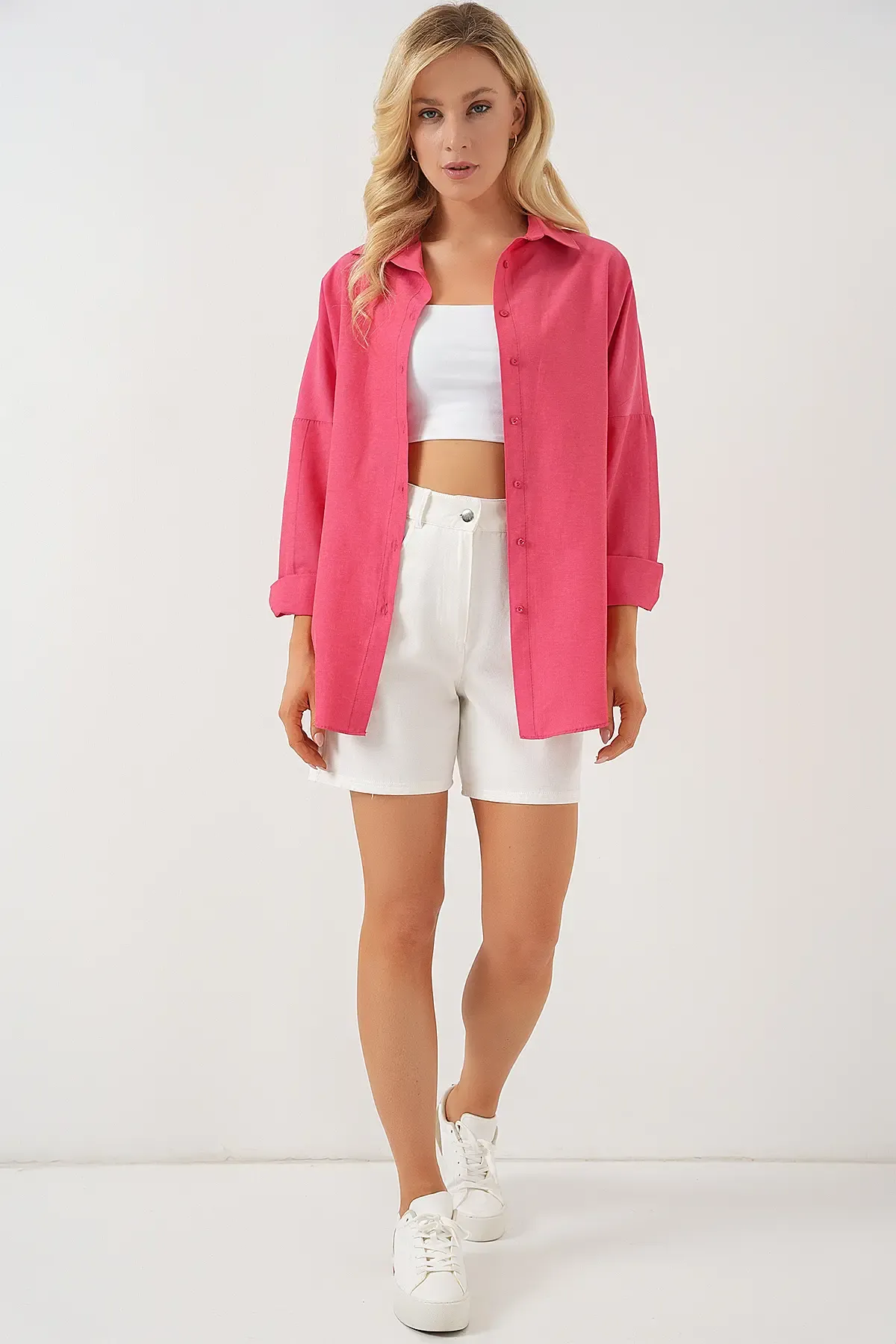 3900 Oversize Uzun Basic Gömlek - Nar