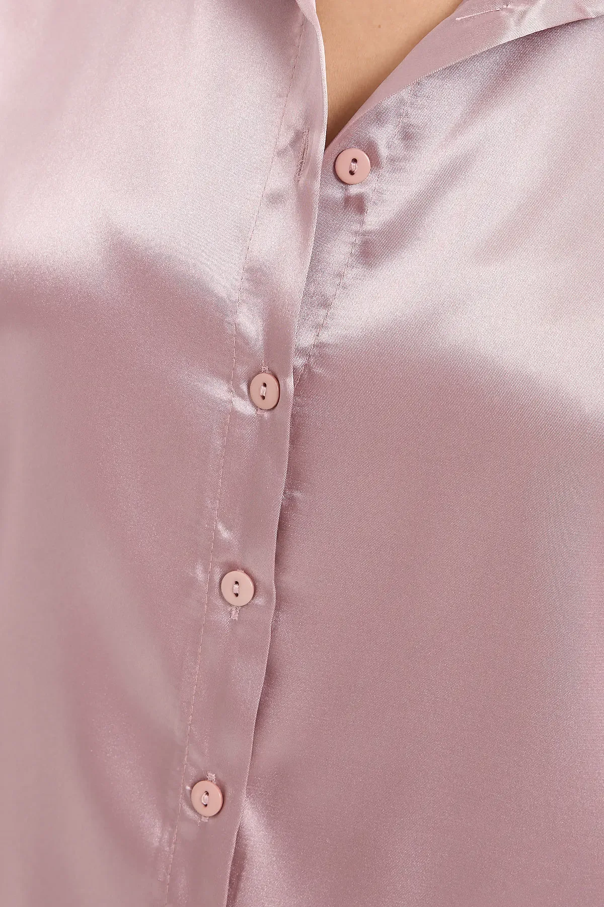 3964 Hafif Dökümlü Saten Gömlek - D.Gül Kurusu