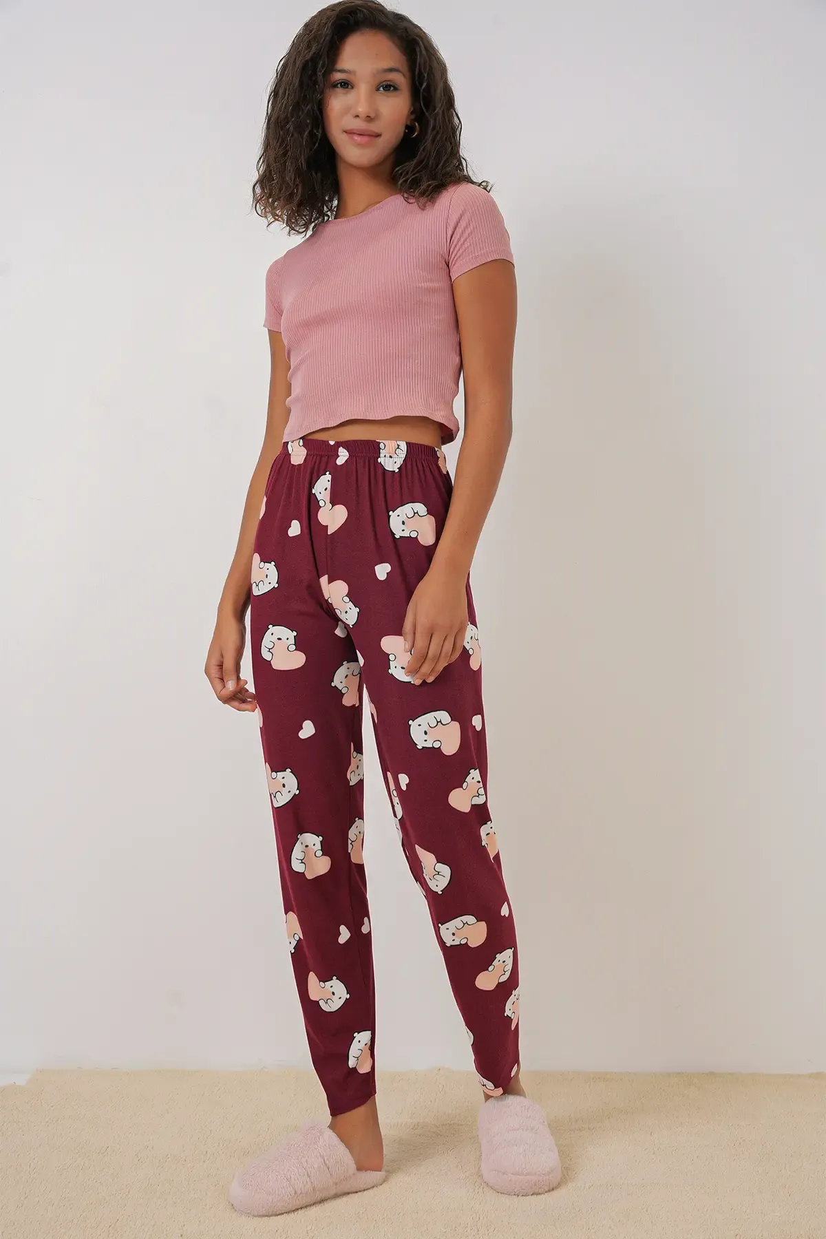 4323 Desenli Pijama Altı - Bordo