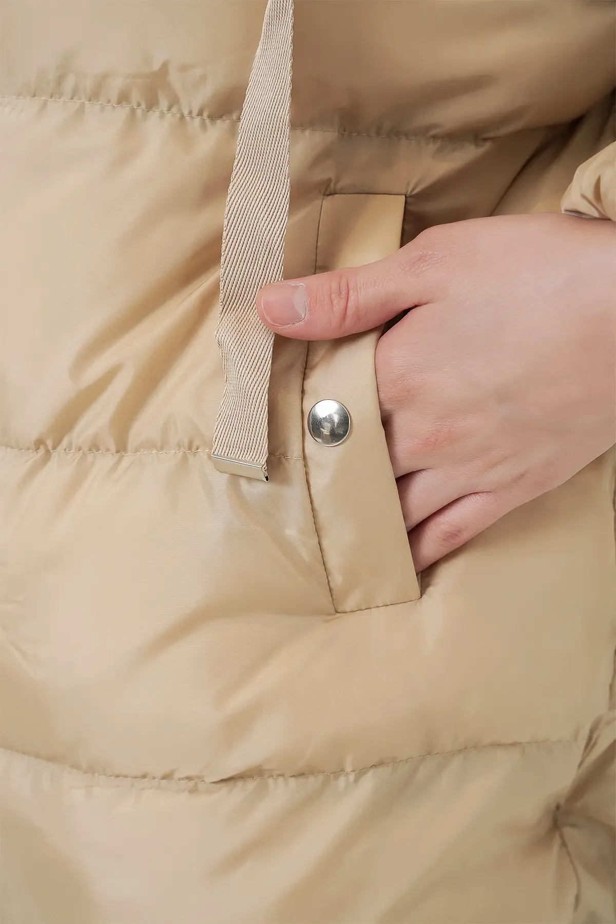 5117 Kapşonlu Şişme Mont - Vizon