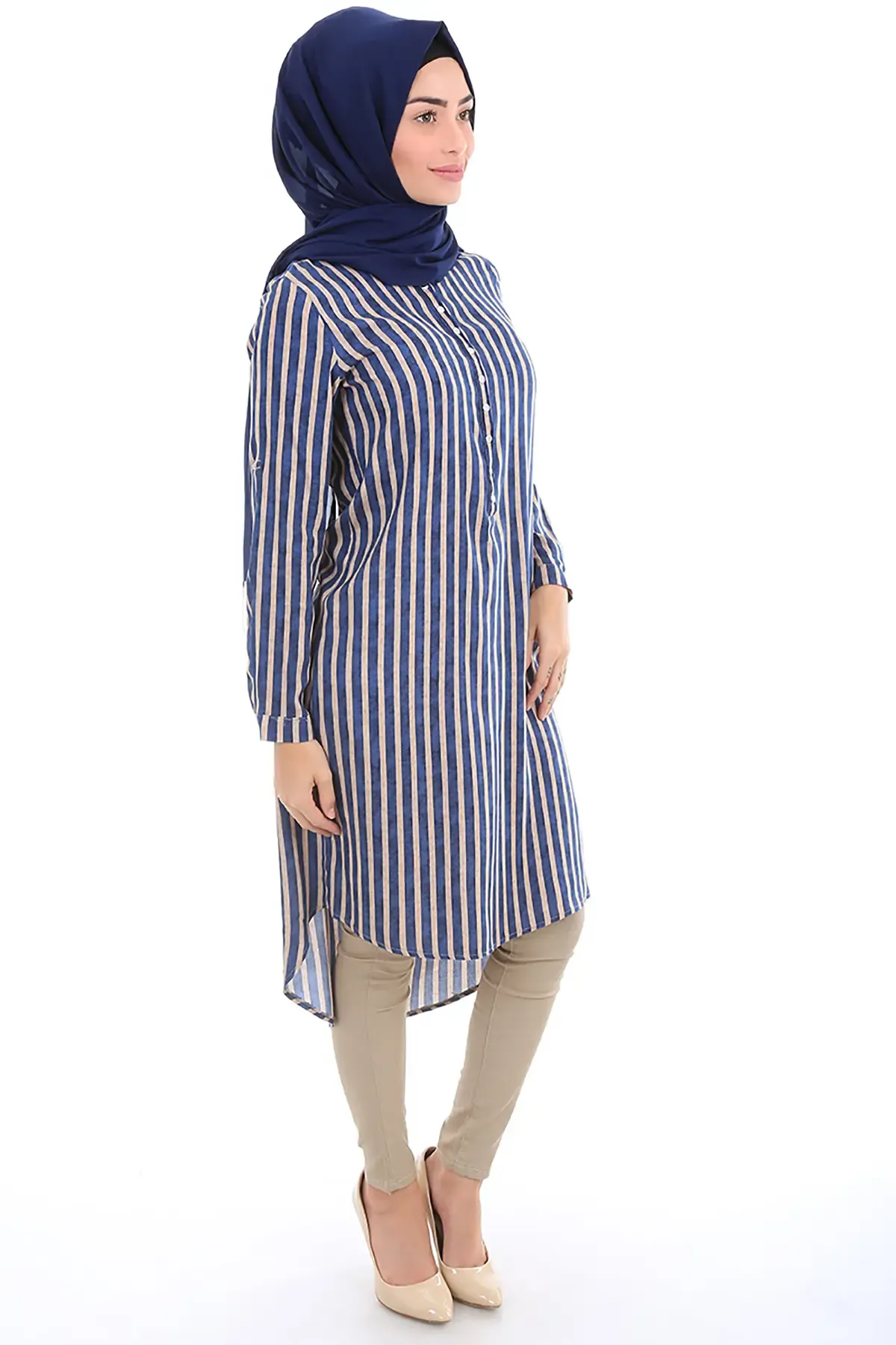 5607 HAKİM YAKA TESETTÜR TUNİK - Saks