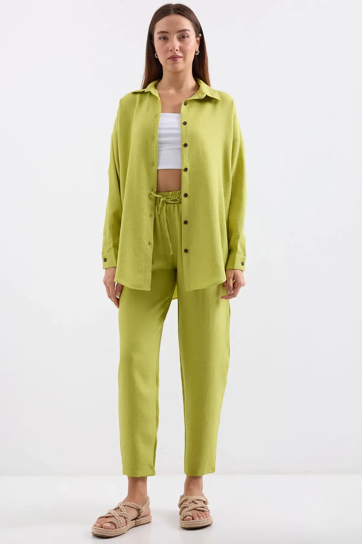 6622 Keten İkili Takım - Yağ Yeşil