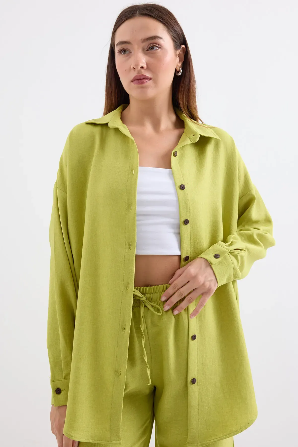 6622 Keten İkili Takım - Yağ Yeşil