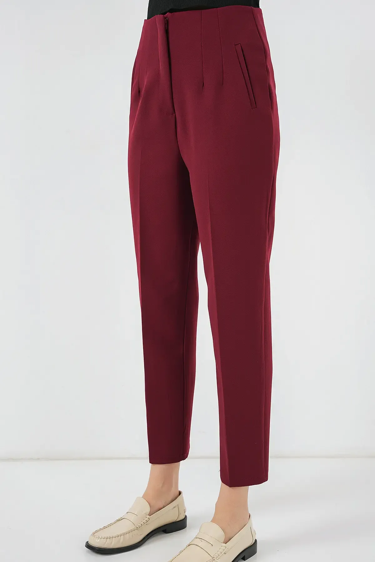 6650 Yüksek Bel Kumaş Pantolon - Bordo