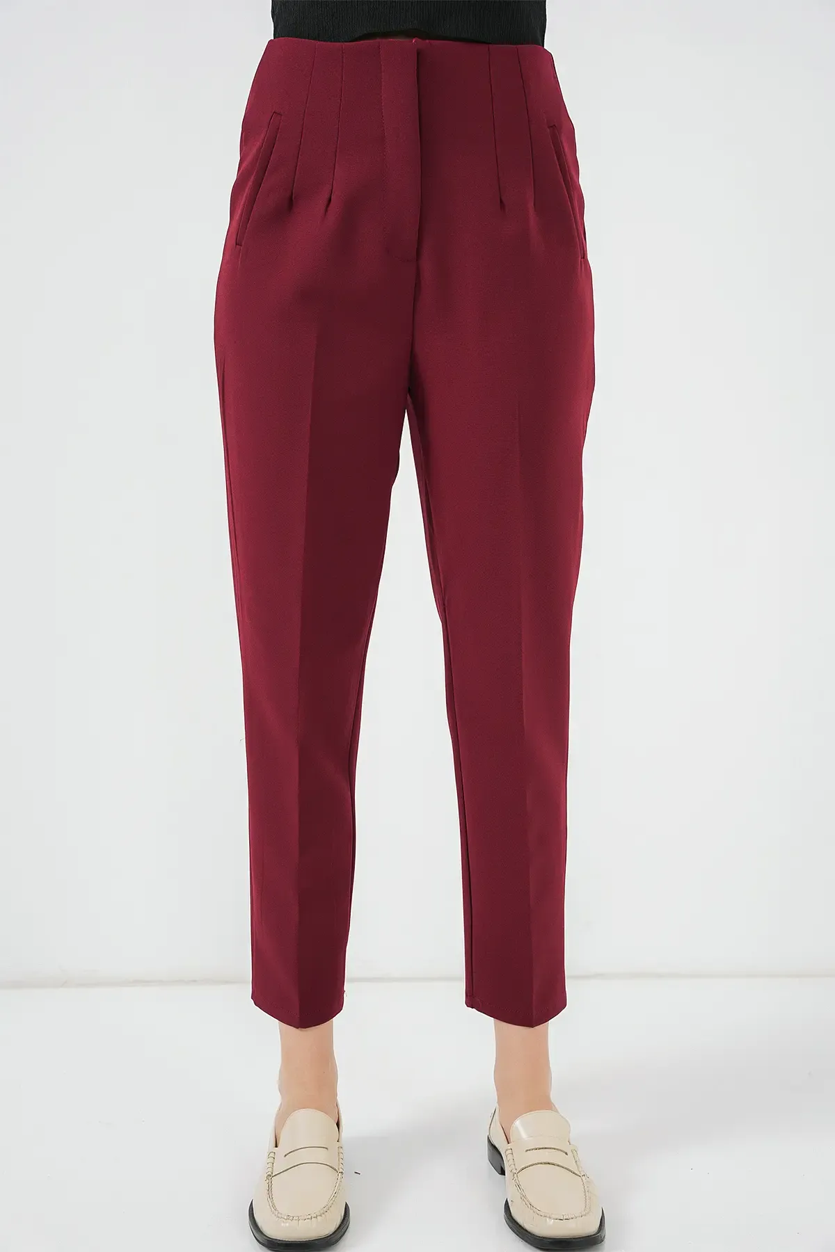 6650 Yüksek Bel Kumaş Pantolon - Bordo