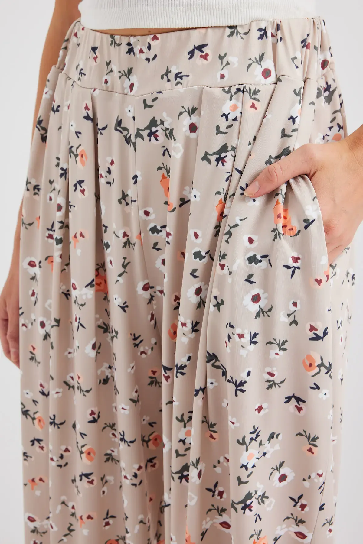 6665 Desenli Şalvar Pantolon - Krem