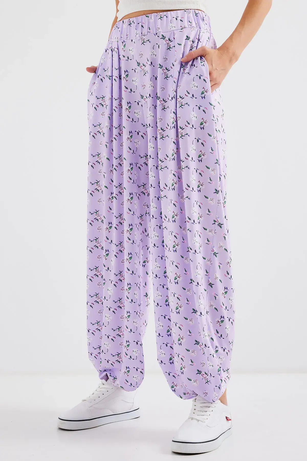 6665 Desenli Şalvar Pantolon - Lila