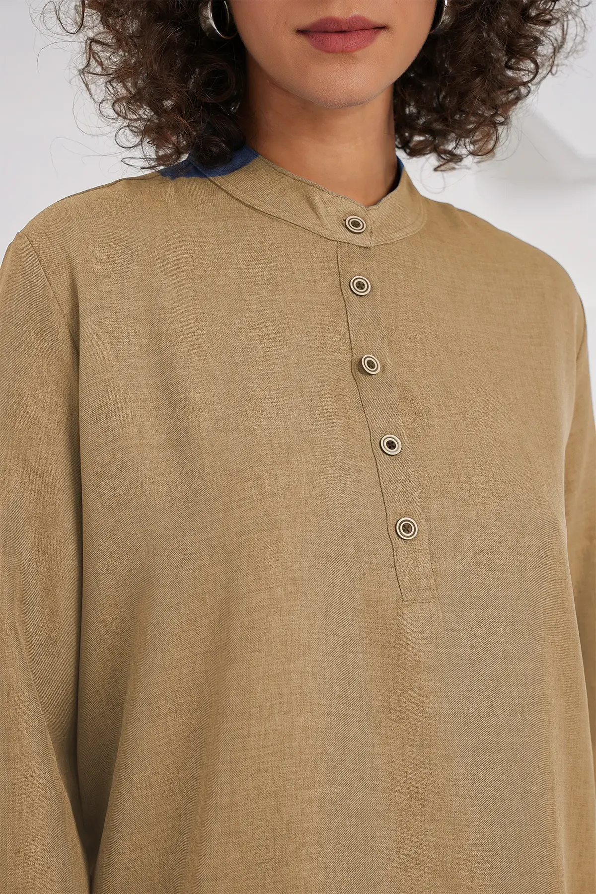 6678 Keten Tunik Pantolon İkili Takım - Bisküvi