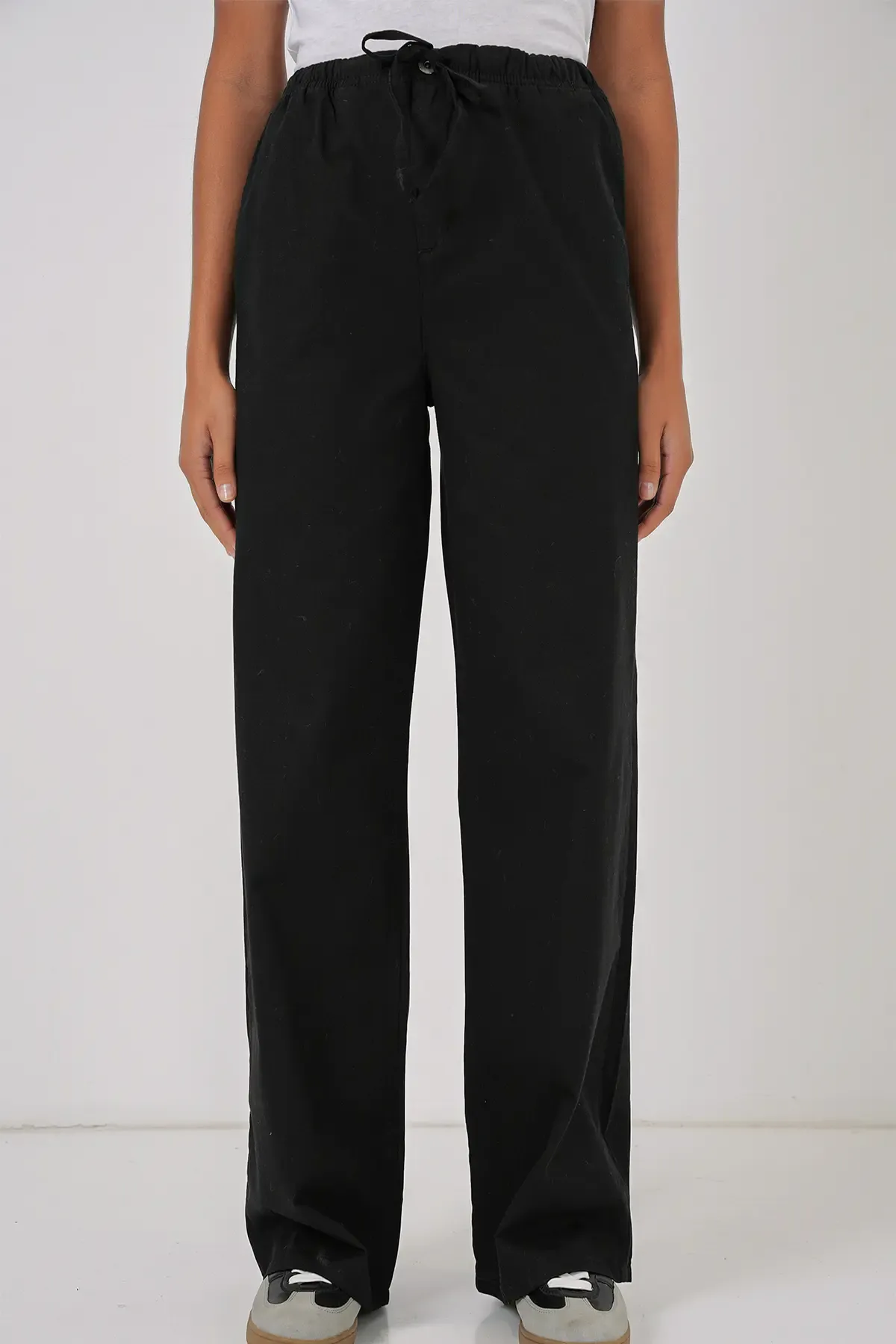 6690 Kadın Bol Paça Yüksek Bel Pantolon - Siyah