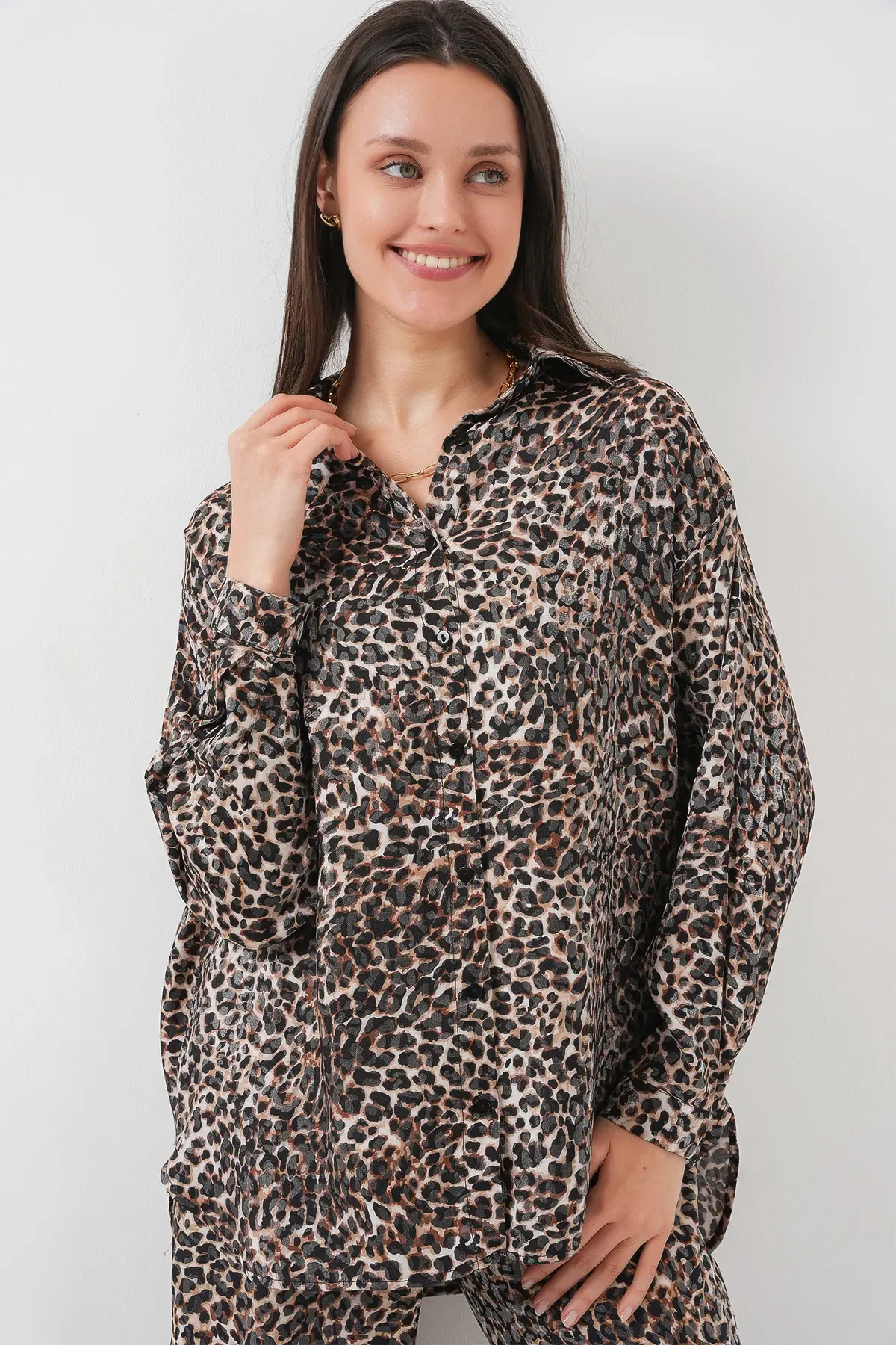 6699 Leopar Desenli Alt Üst Takım - C. Kahverengi