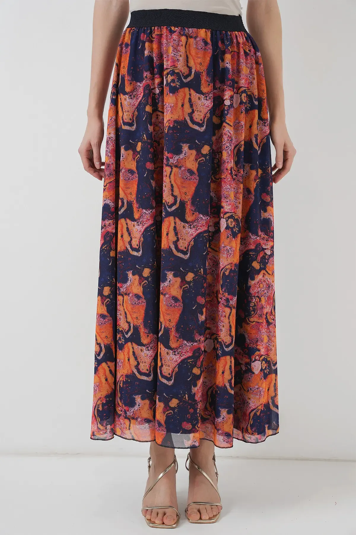 8032 Uzun Şifon Etek - Turuncu