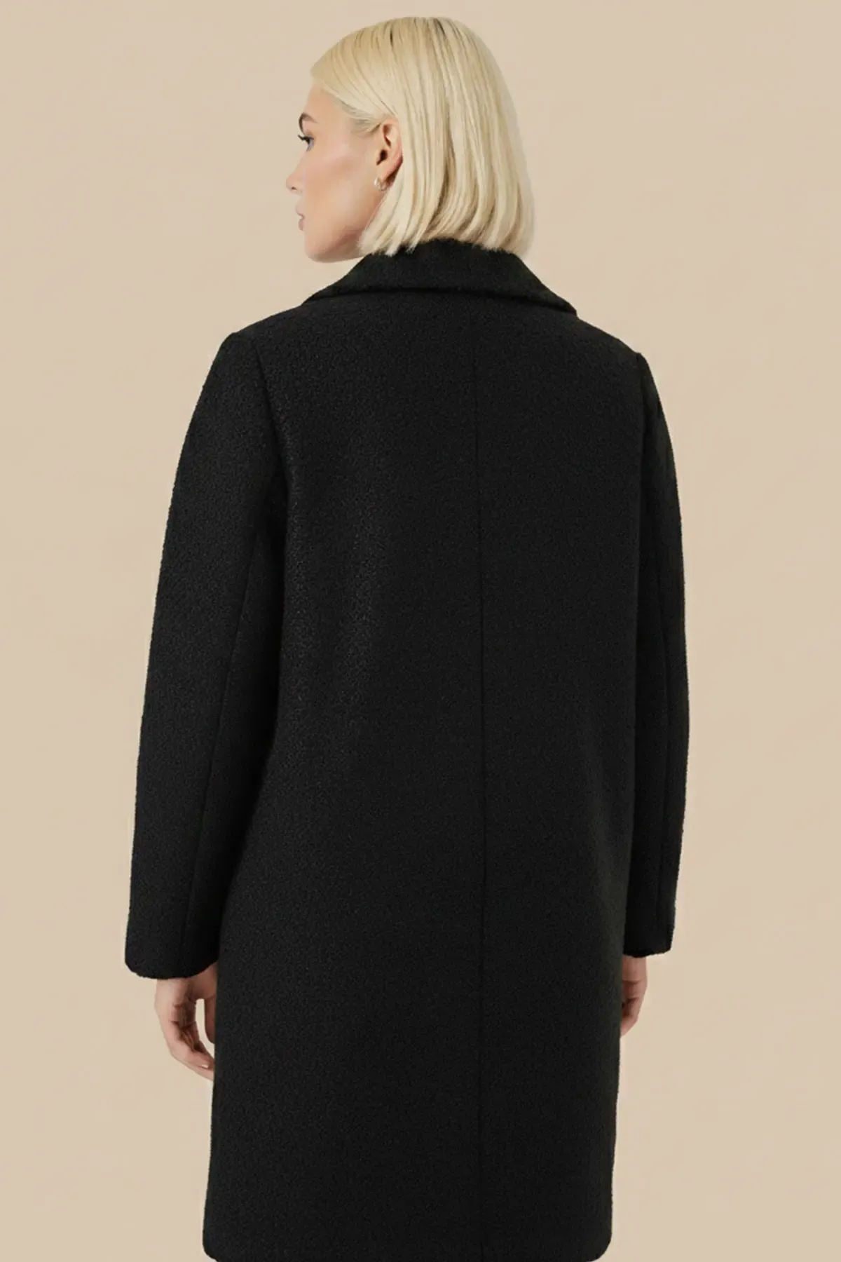 9085 Kadın Oversize Kaşe Kaban - D. Siyah