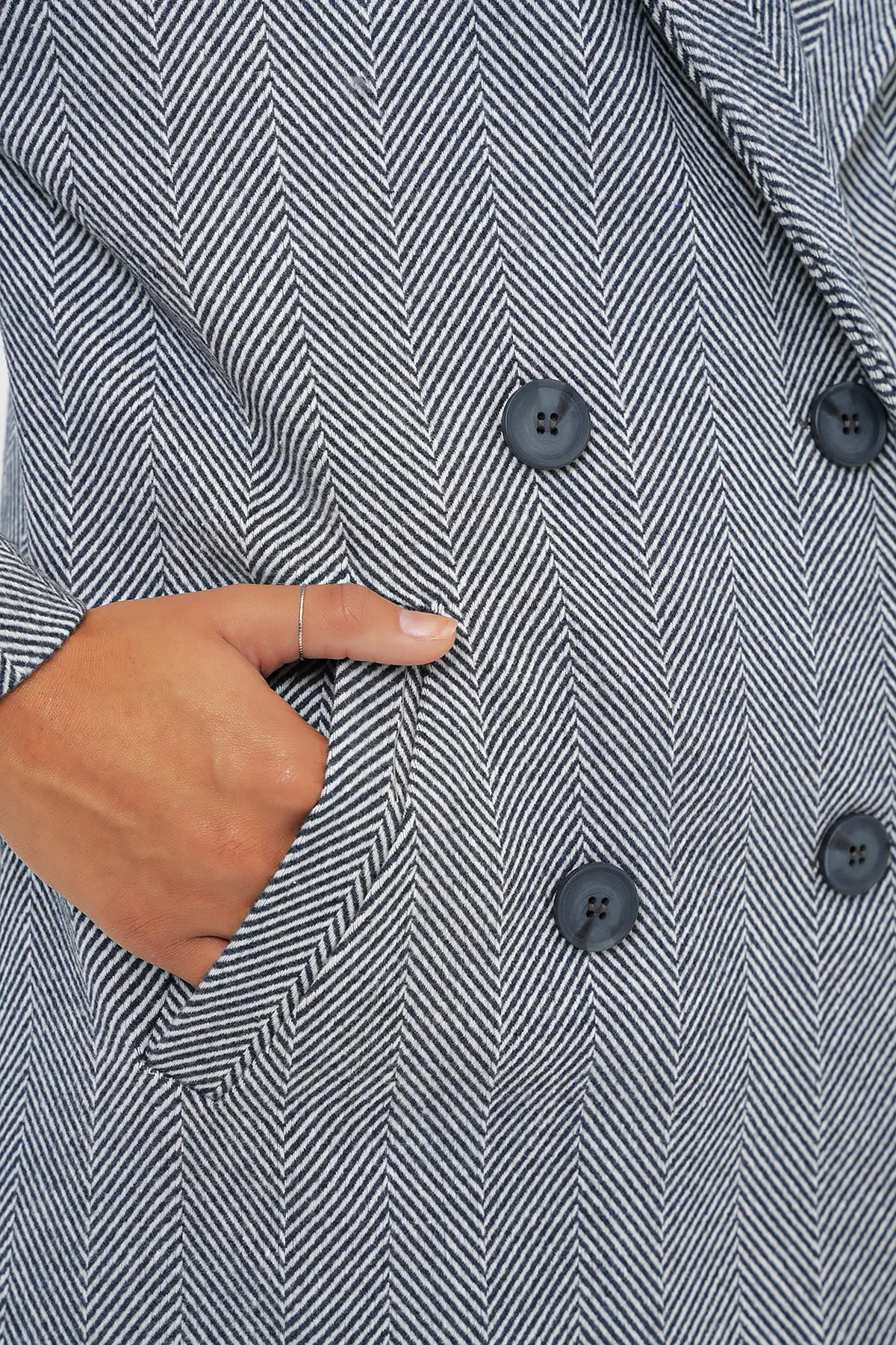 9113 Oversize Geniş Kesim Yünlü Uzun Kaşe Kaban - F.Lacivert