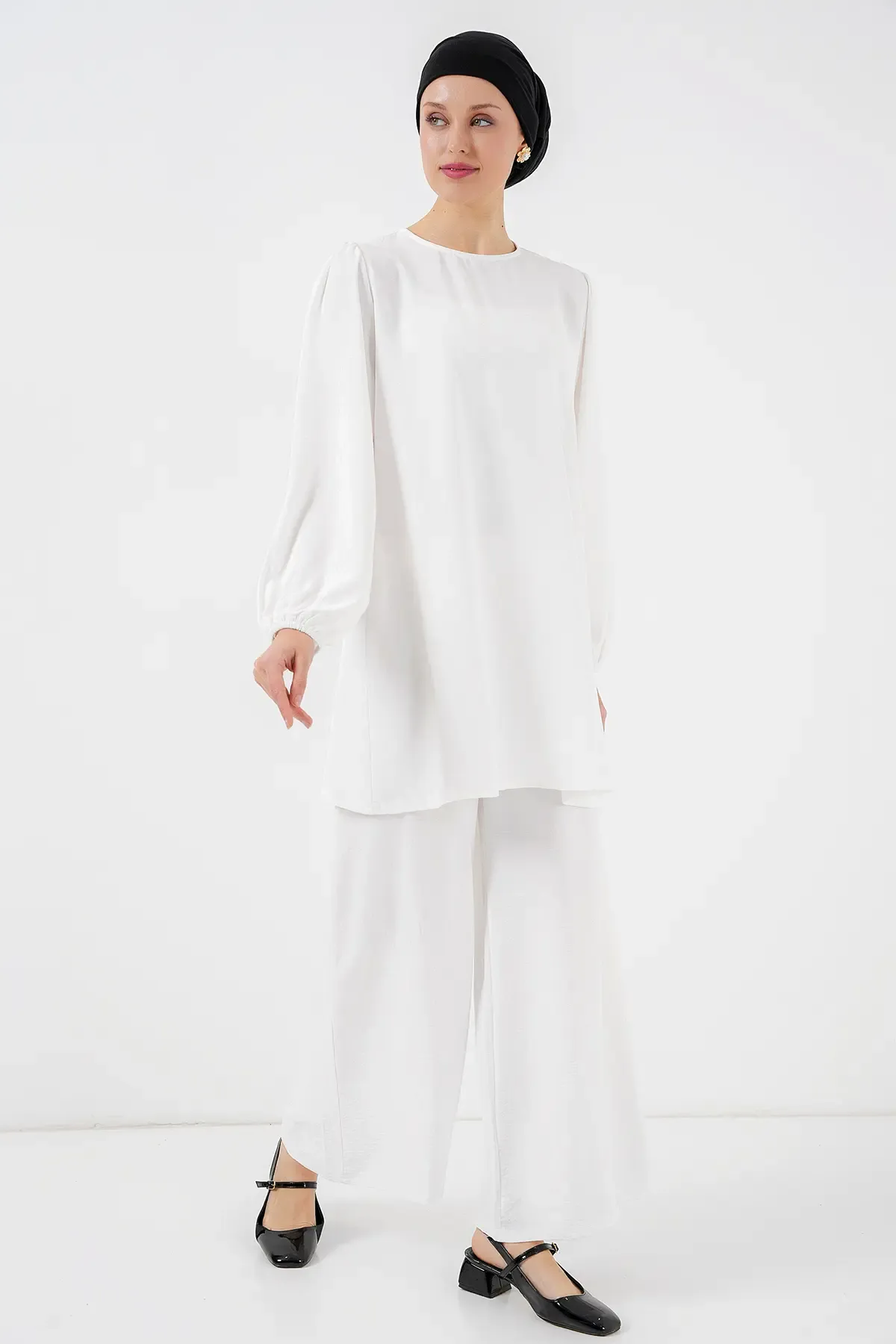 Ayrobin Tunik Pantolon Alt Üst Takım 6712 - Beyaz
