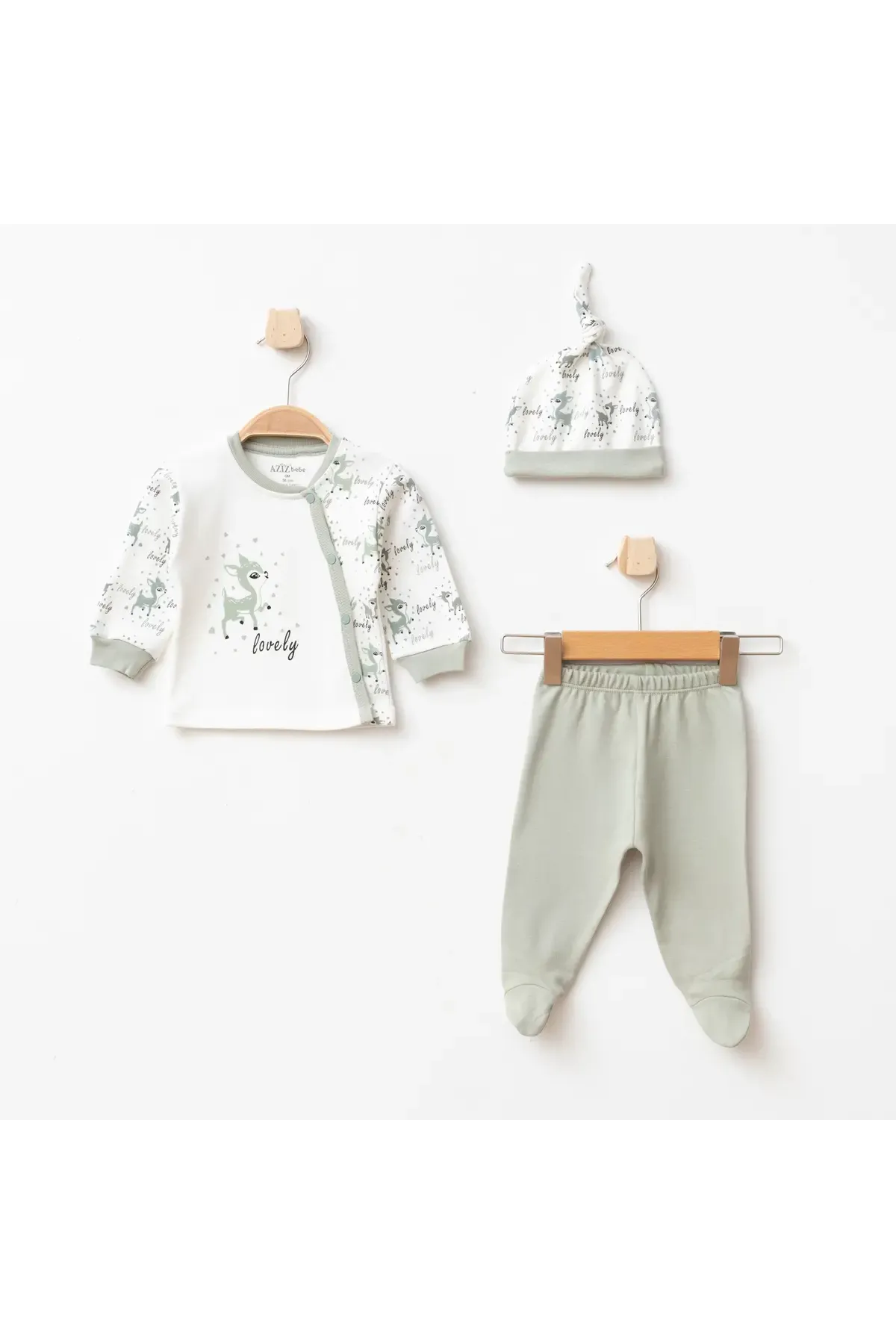 Aziz Bebe Kız Bebek % 100 Pamuk Zıbın Pantolon Bere 3 lü Alt Üst Bebek Takımı 0 Ay-6 Ay