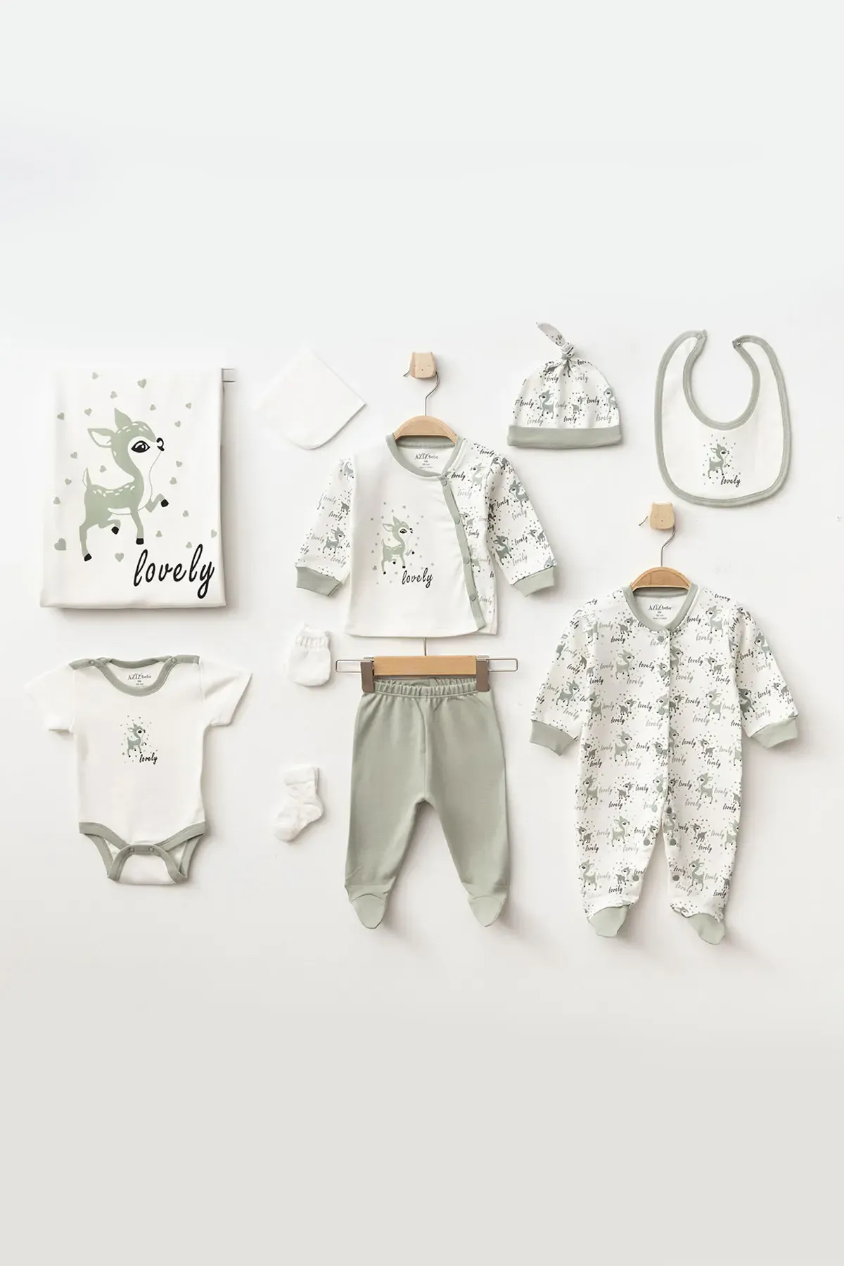 Aziz Bebe Kız Bebek Animal Desenli % 100 Pamuk 10  Lu Hastane Çıkış Seti 0 Ay - 3 Ay