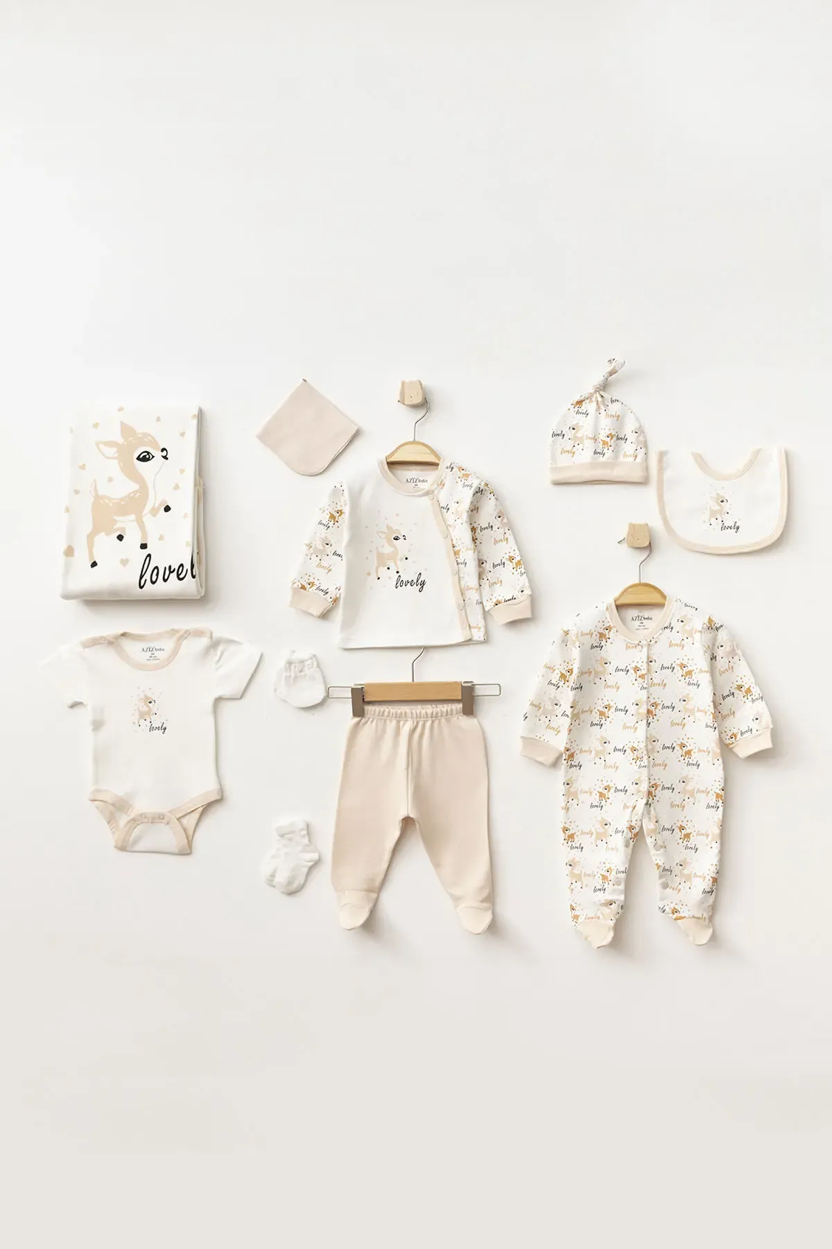 Aziz Bebe Kız Bebek Animal Desenli % 100 Pamuk 10  Lu Hastane Çıkış Seti 0 Ay - 3 Ay