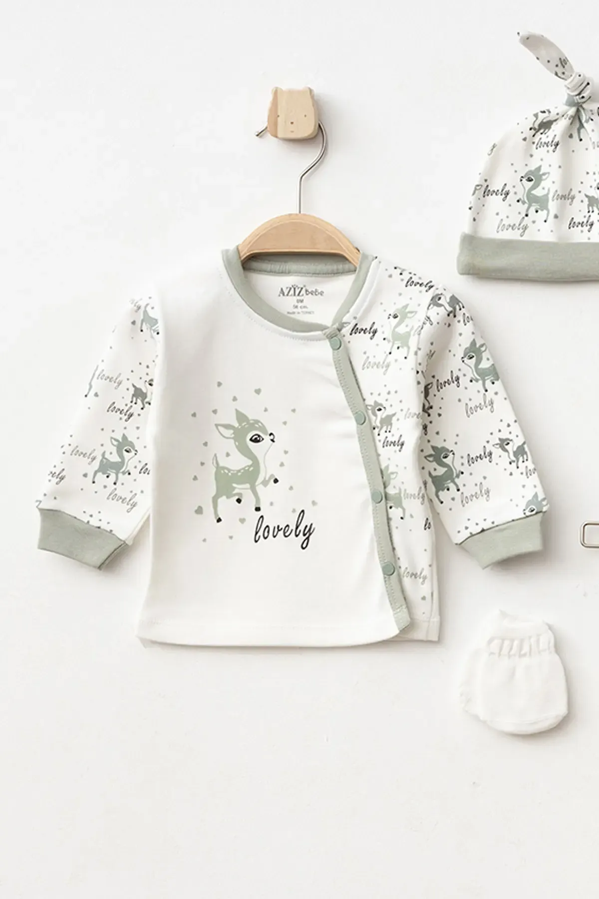 Aziz Bebe Kız Bebek Animal Desenli % 100 Pamuk 5  Li Hastane Çıkış Seti 0 Ay - 3 Ay