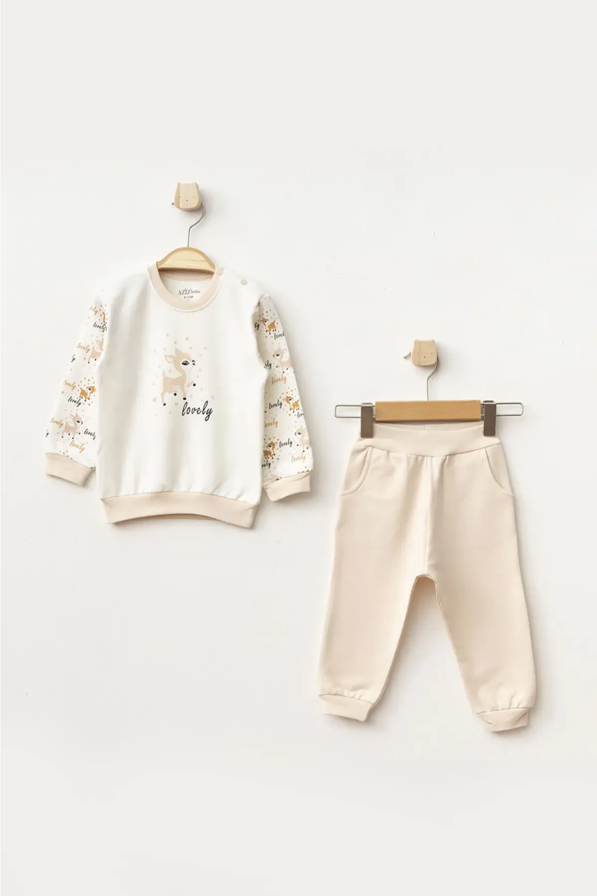 Aziz Bebe Kız Bebek Animal Desenli Sweatshirt Pantolon 2  li Alt Üst Bebek Takımı 3 Ay - 36 Ay